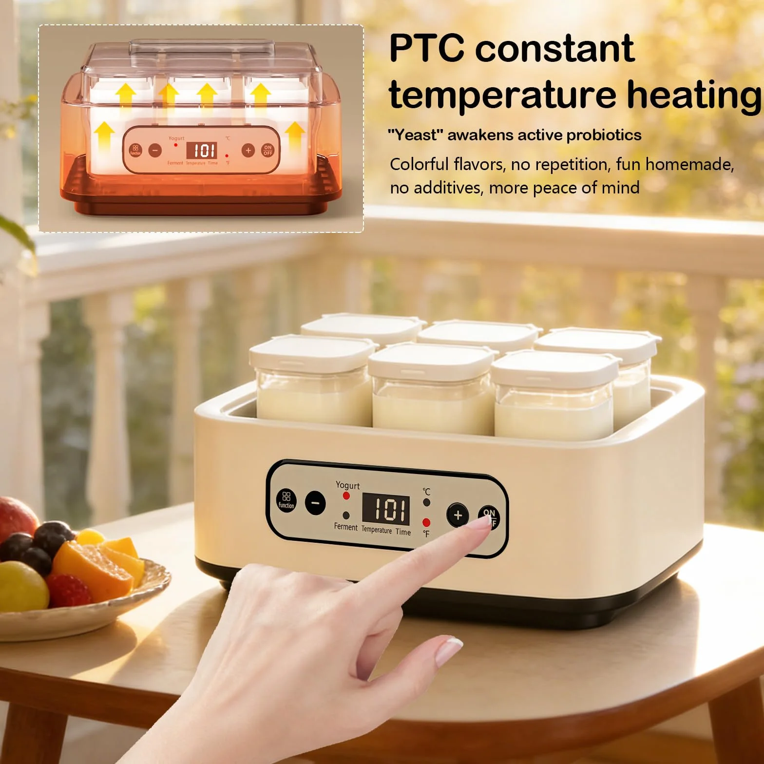 Yogurtera, Máquina para Hacer Yogur de 1,6 L con 6 Tarros de 250 ml Yogurtera con Temporizador de 1 a 99 Horas Control de Temperatura de 21 a 48 °C y Pantalla LCD para Yogur Natto y Vino de Arroz