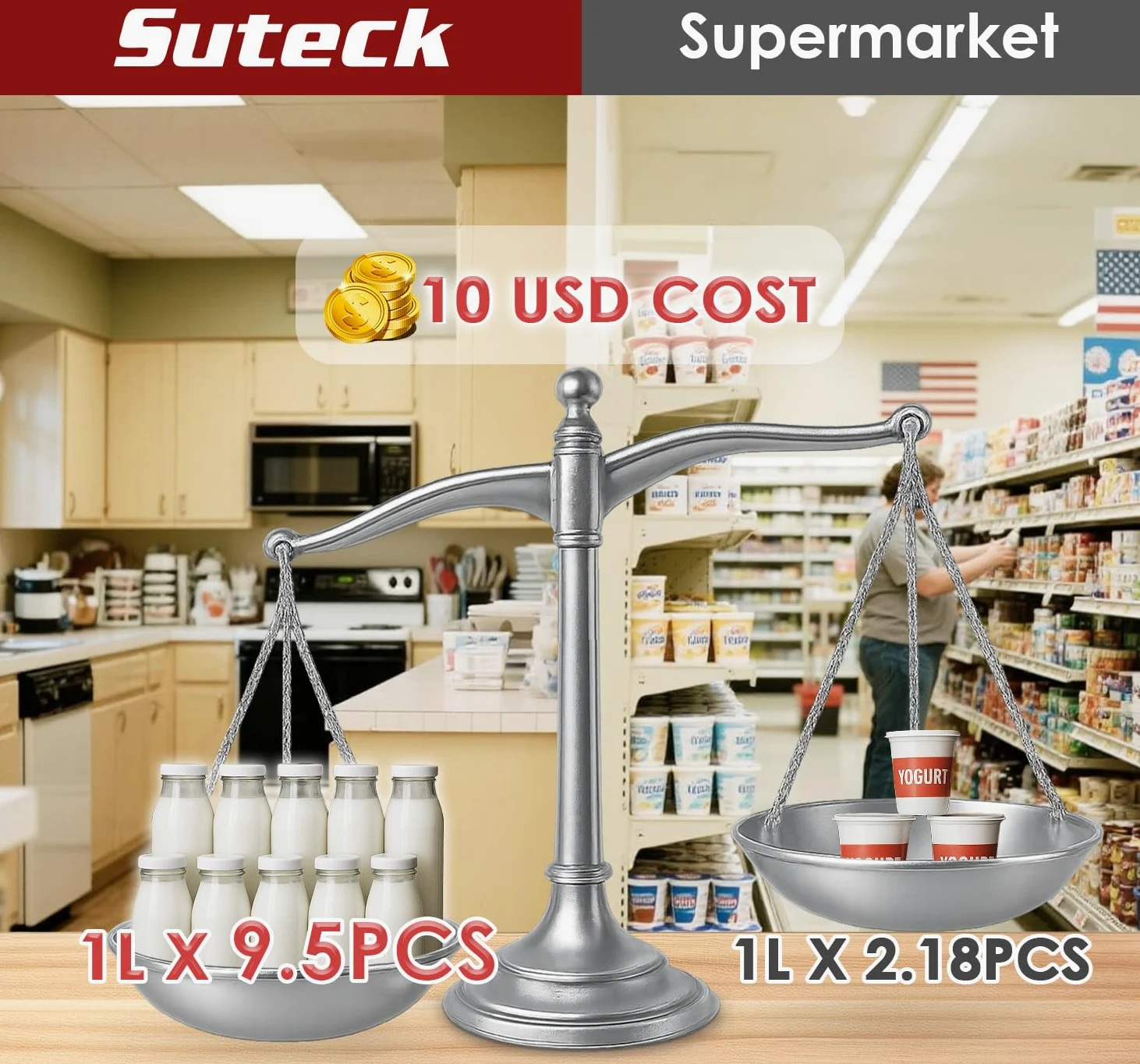 Suteck Máquina de yogur de acero inoxidable con control de tiempo y temperatura ajustable, apagado automático y temperamento constante para yogur griego, probiótico, sin BPA, 8 botellas