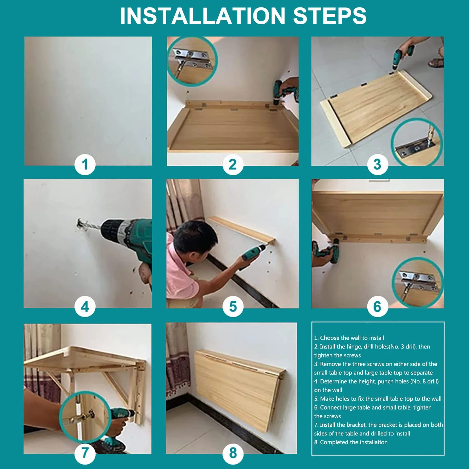 Mesa de Pared Plegable de Madera, Mesa de Cocina Abatible Portátil, Mesa de Estudio, Grandioso para Comedor Estudio Cocina Balcón, Ahorro de Espacio(Tamaño : 80x50x33cm)