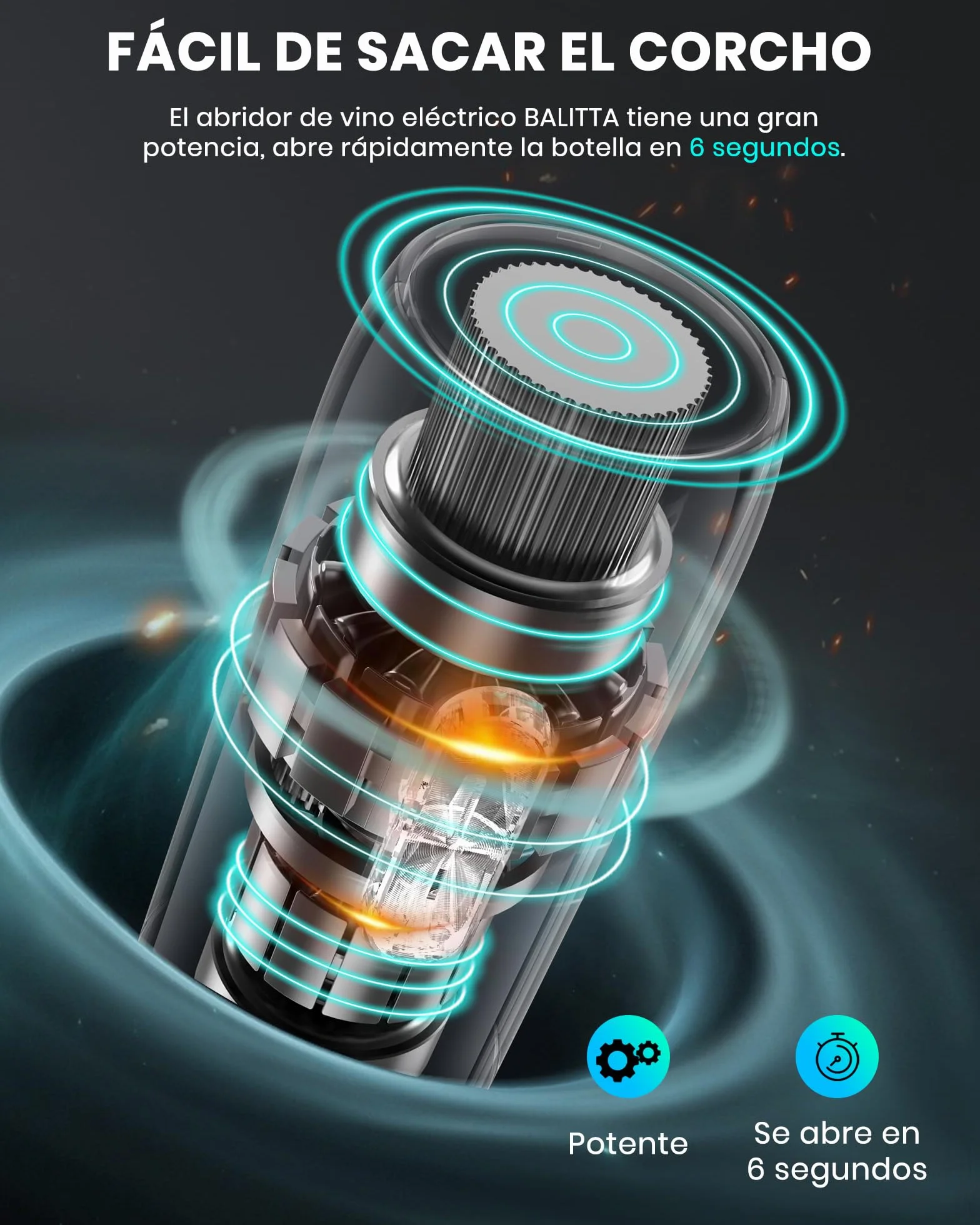 Sacacorchos eléctrico recargable con base de carga, abridor de vino electrico 6 en 1 juego regalo cumpleaños abrebotellas con vertedor aireador, tapón de vino al vacío, cortador láminas y cable USB