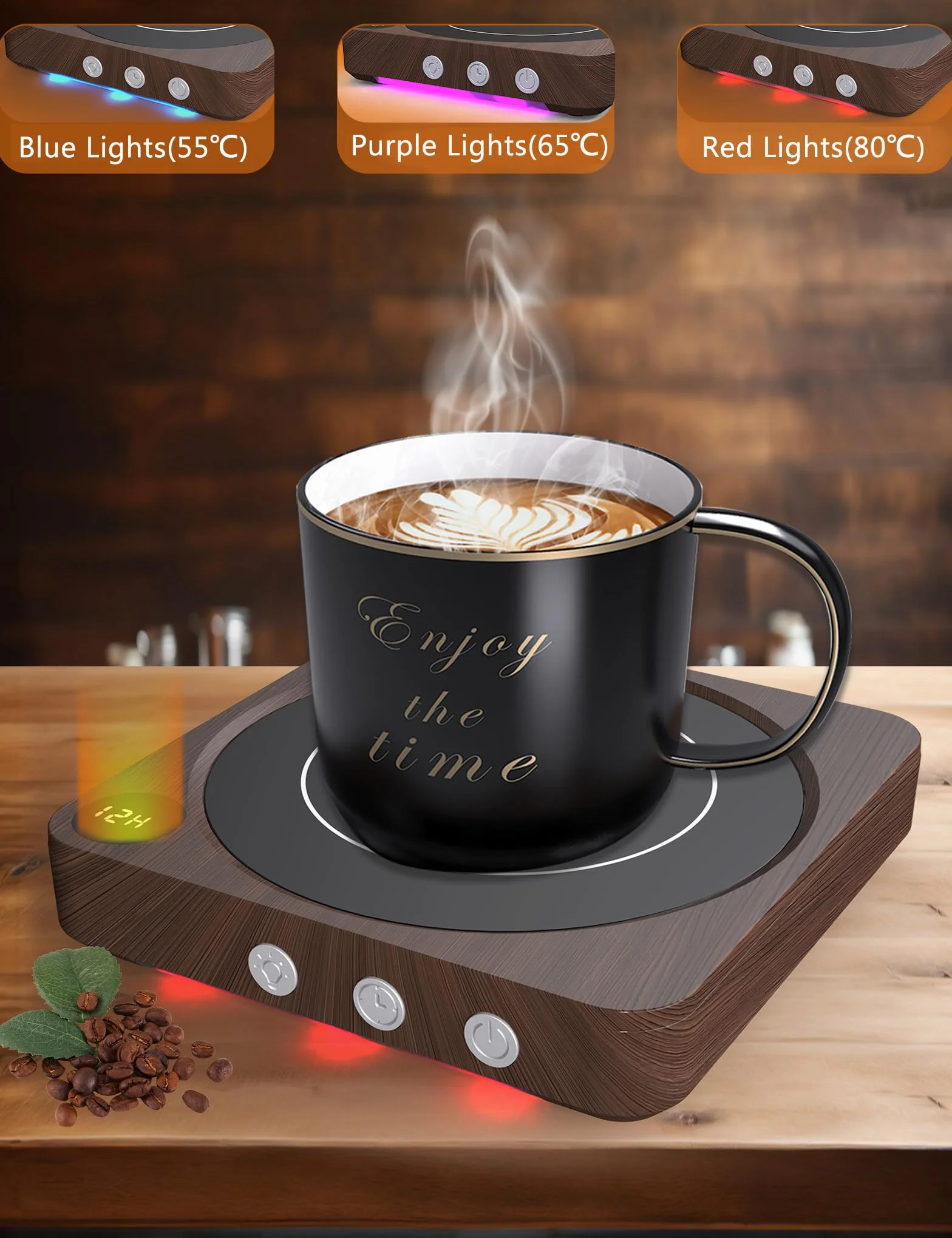 MQFORU Calentador de Tazas, Calentador de Café de Sobremesa con Indicador de Temperatura, 2-12H Apagado Automático, Calentador de Velas Inteligente, Mantén Las Bebidas Calientes