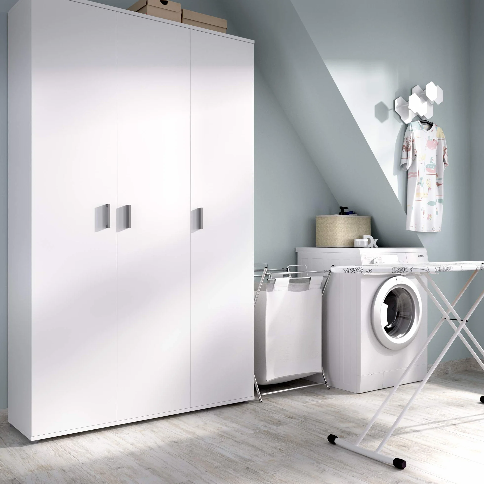 DEKIT GRUPO RIMOBEL Armario Multiusos 3 Puertas, Blanco, 116x190x35cm