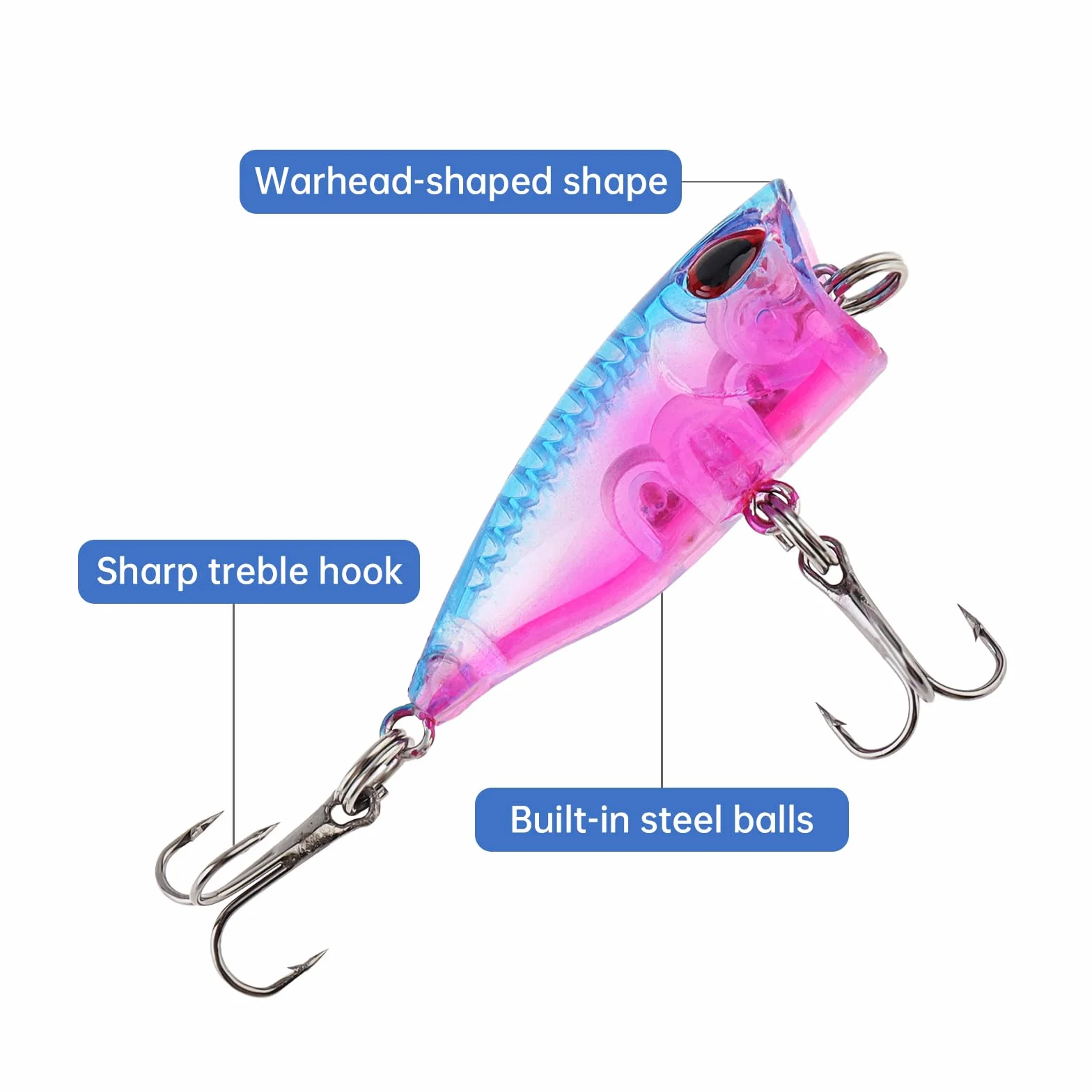 Juego de 5 señuelos de pesca Popper duros artificiales para Pike Bass Perch