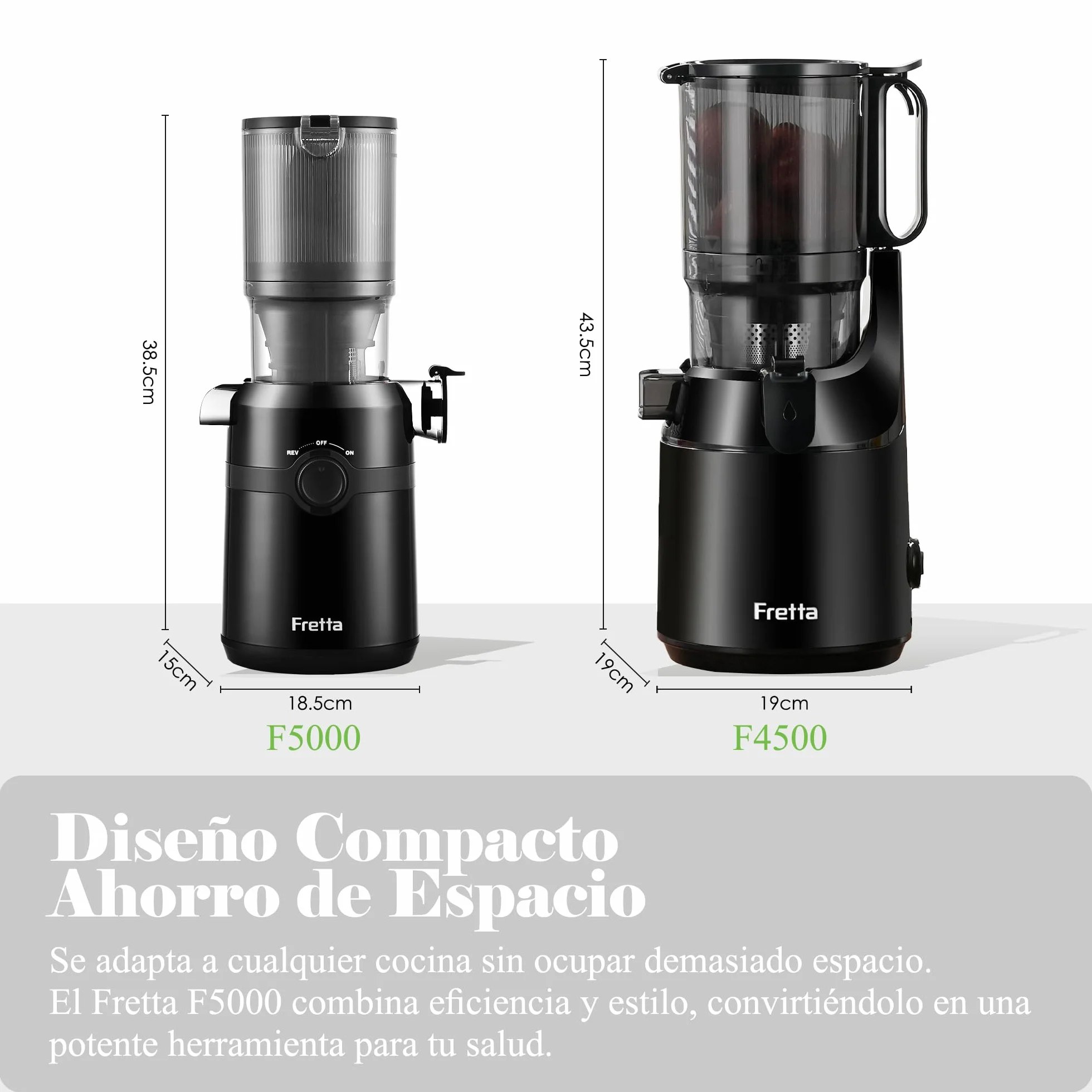 Fretta Extractor de Zumos y Verduras, Apertura de 108MM y Capacidad de 1L, Licuadora Prensado en Frio para Verduras Frutas Enteras, 200W Slow Juicer Machine, Fácil Montaje y Limpieza, Sin BPA (Negro)