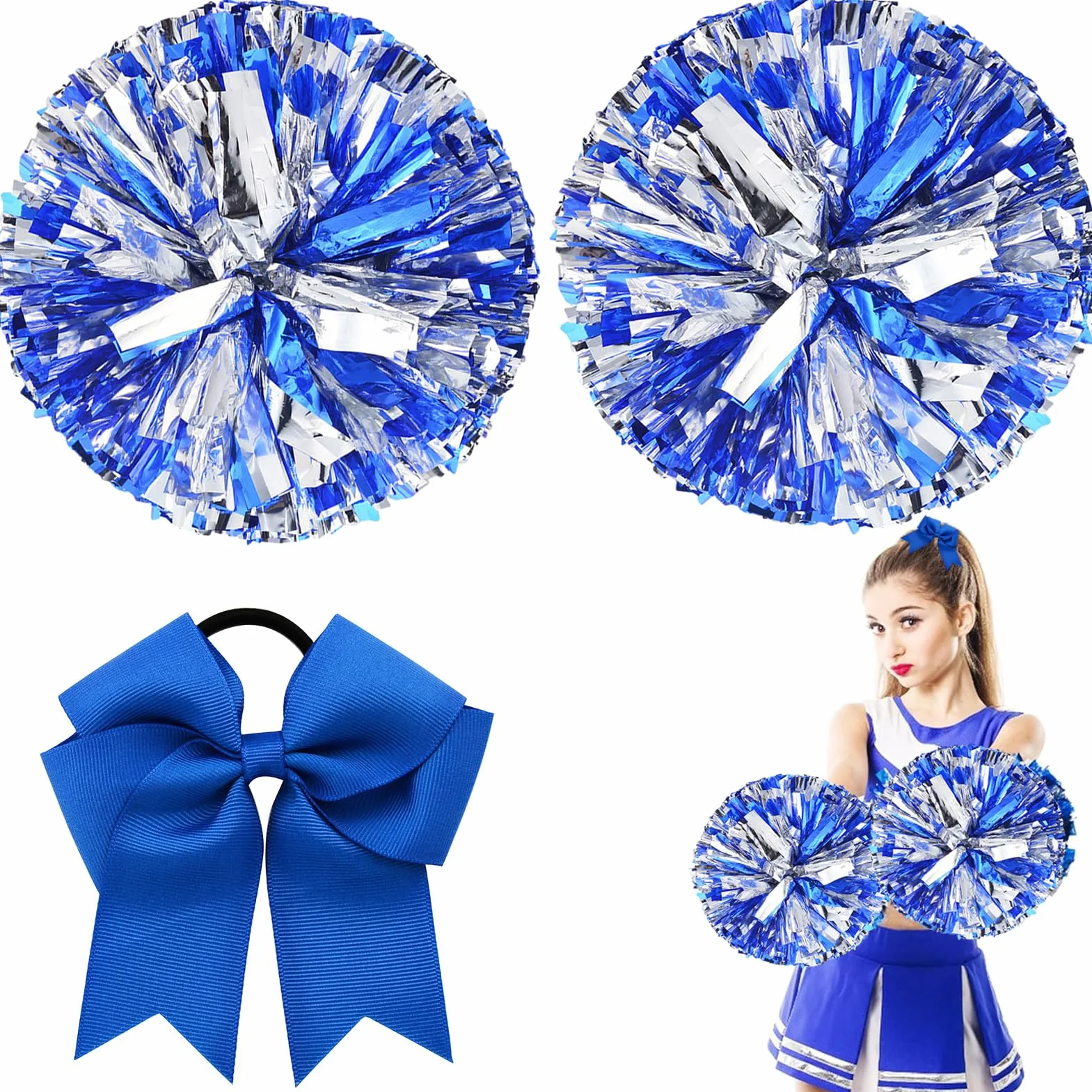 Pompoms Animadoras Azul con Asas 3 Piezas para Deportes Spirit Cheering