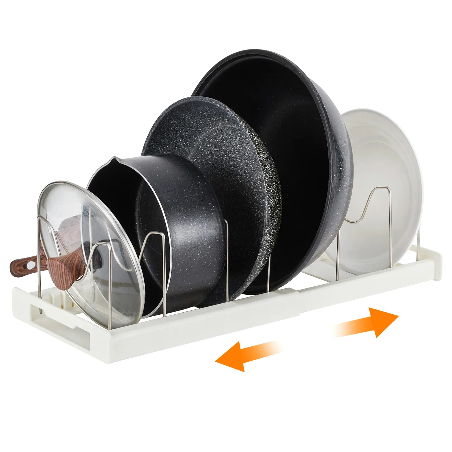 Estante expandible para ollas y sartenes, separadores ajustables de acero inoxidable para tapas de ollas y almacenamiento de armarios de cocina, se adapta a una solución de ahorro de espacio de 12 a