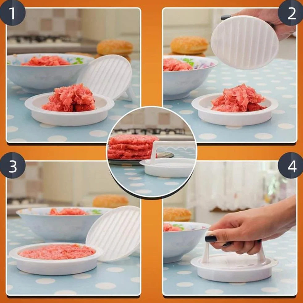 Molde redondo para hacer hamburguesas y barbacoa, de plástico, molde para hacer pastel de carne, moldes para hamburguesas y prensa para hamburguesas, duradero, fácil de limpiar, mu
