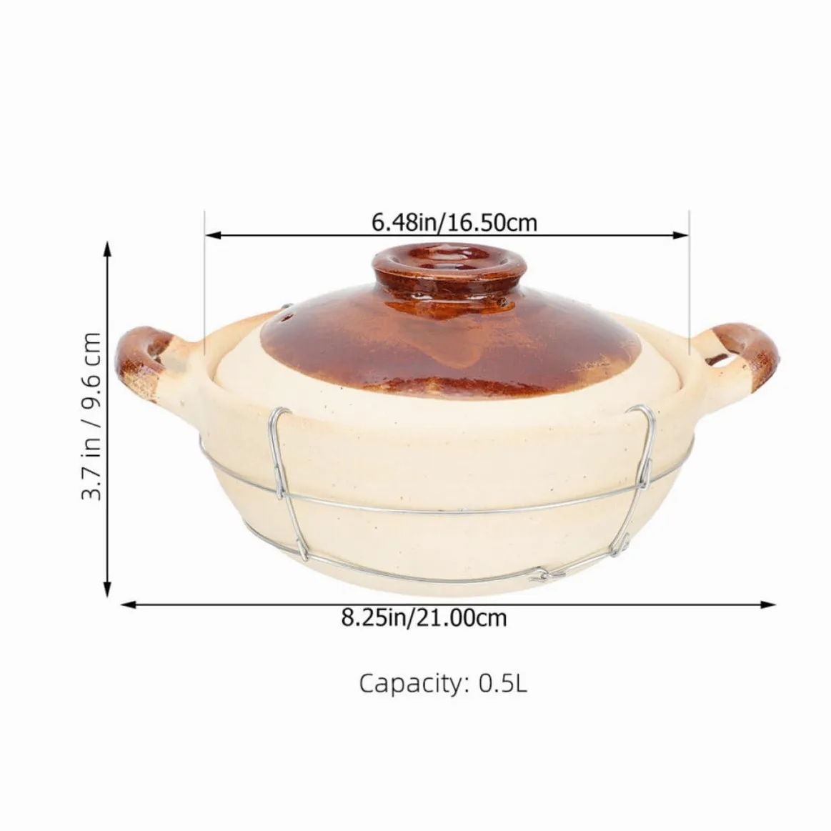 Olla de Barro Coreana con Mango Individual 0,5l para Cocina Casera, Resistente al Calor, Apta para Horno, Cazuela para Guisos y Arroz, Utensilios de Cocina de Barro con Tapa,