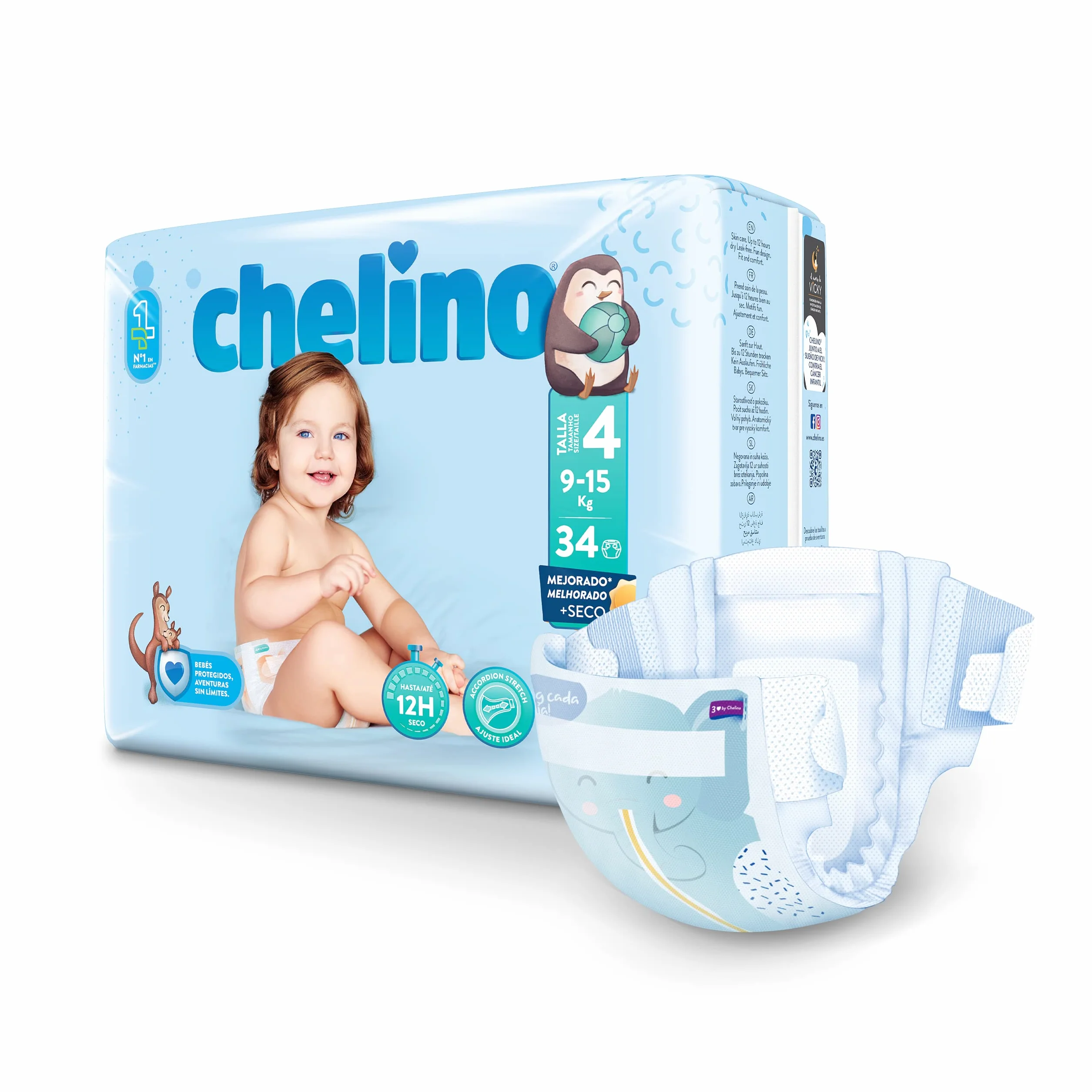 Chelino Pañales infantiles Talla 4 (9-15 kg) 34 unidades