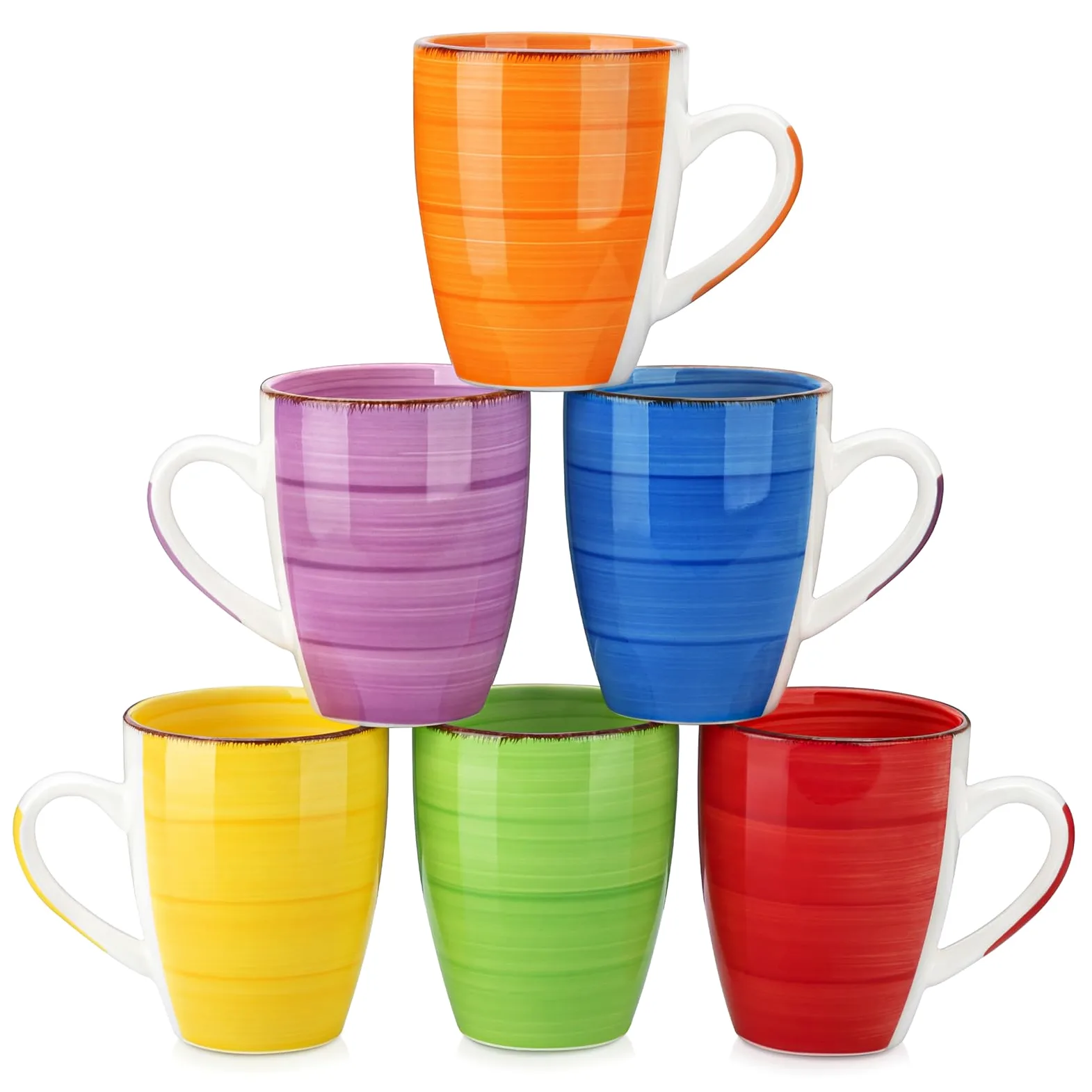 vancasso BONITA Set 6 Tazas de Café, 16 OZ Tazas Desayuno Mugs on Asas, Pintada a Mano Juego de Tazas de Leche de Gres, Microondas y Lavavajillas, Multicolor