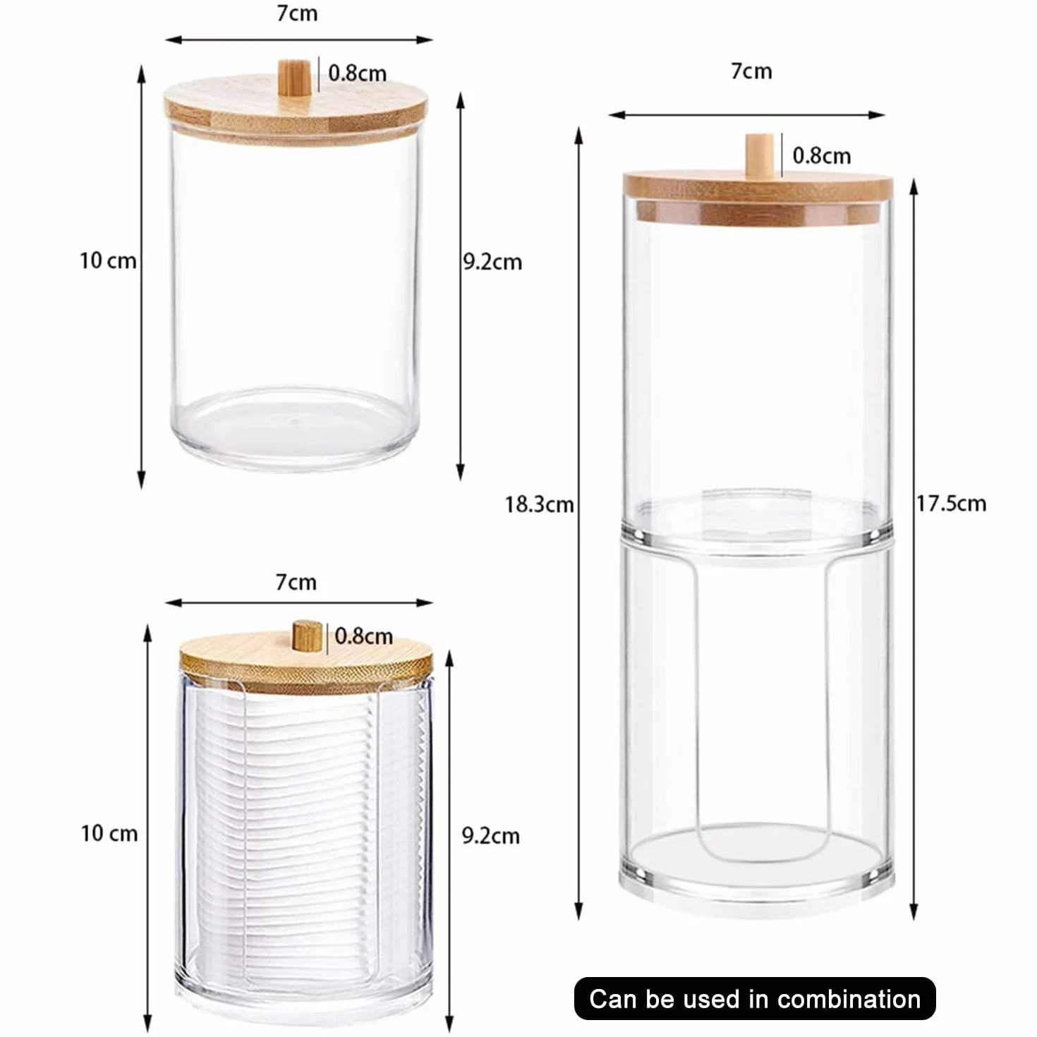 Diompirux 3 Piezas Dispensadores de Discos Desmaquillantes, Caja de Almacenamiento de Hisopos de Algodón, Algodón con Tapas de Bambú Contenedor, para Organizador de Almacenamiento de baño