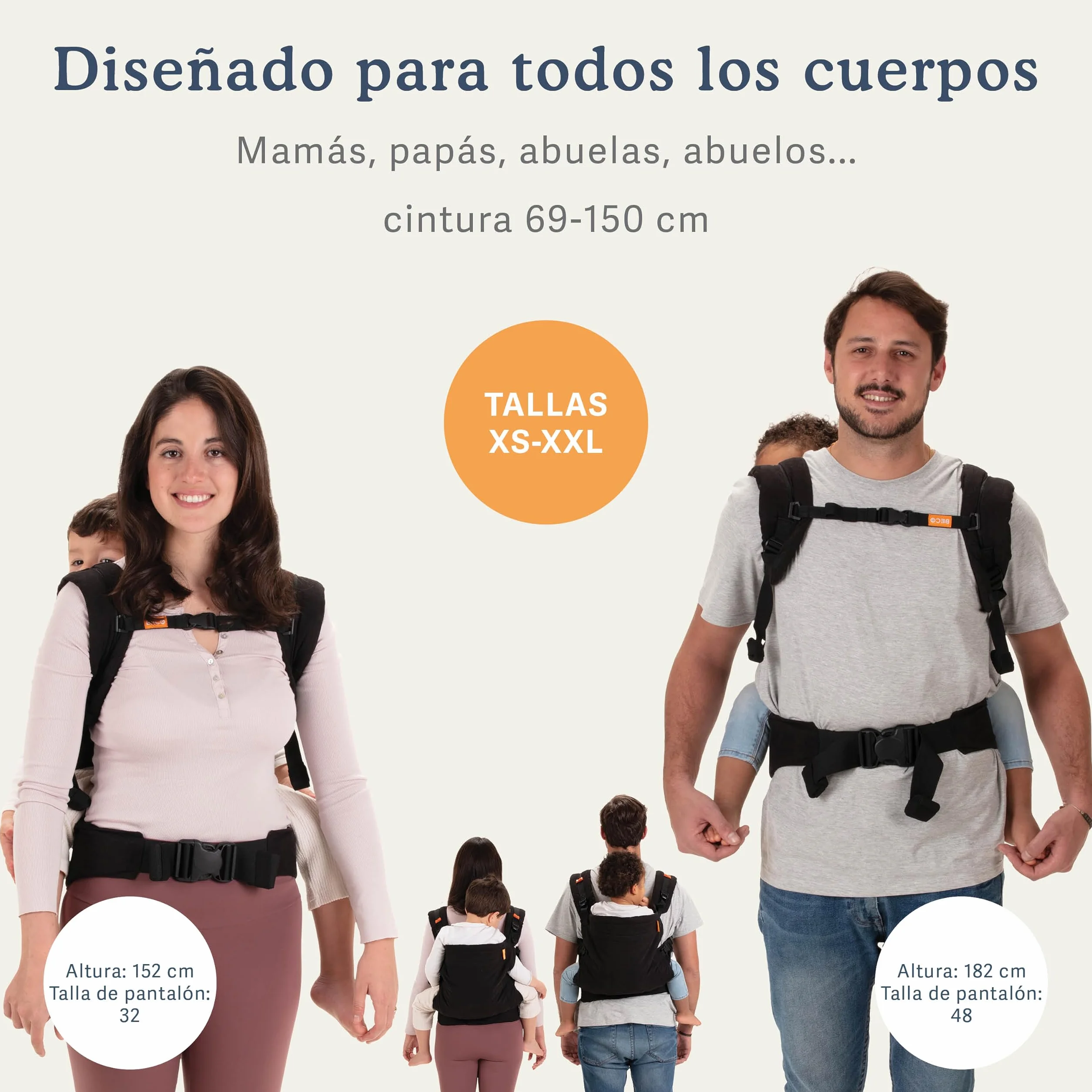 Beco Mochila porteo para niños asiento extra ancho 100% algodón liviana respirable espalda frente 9-27 kilos Negro