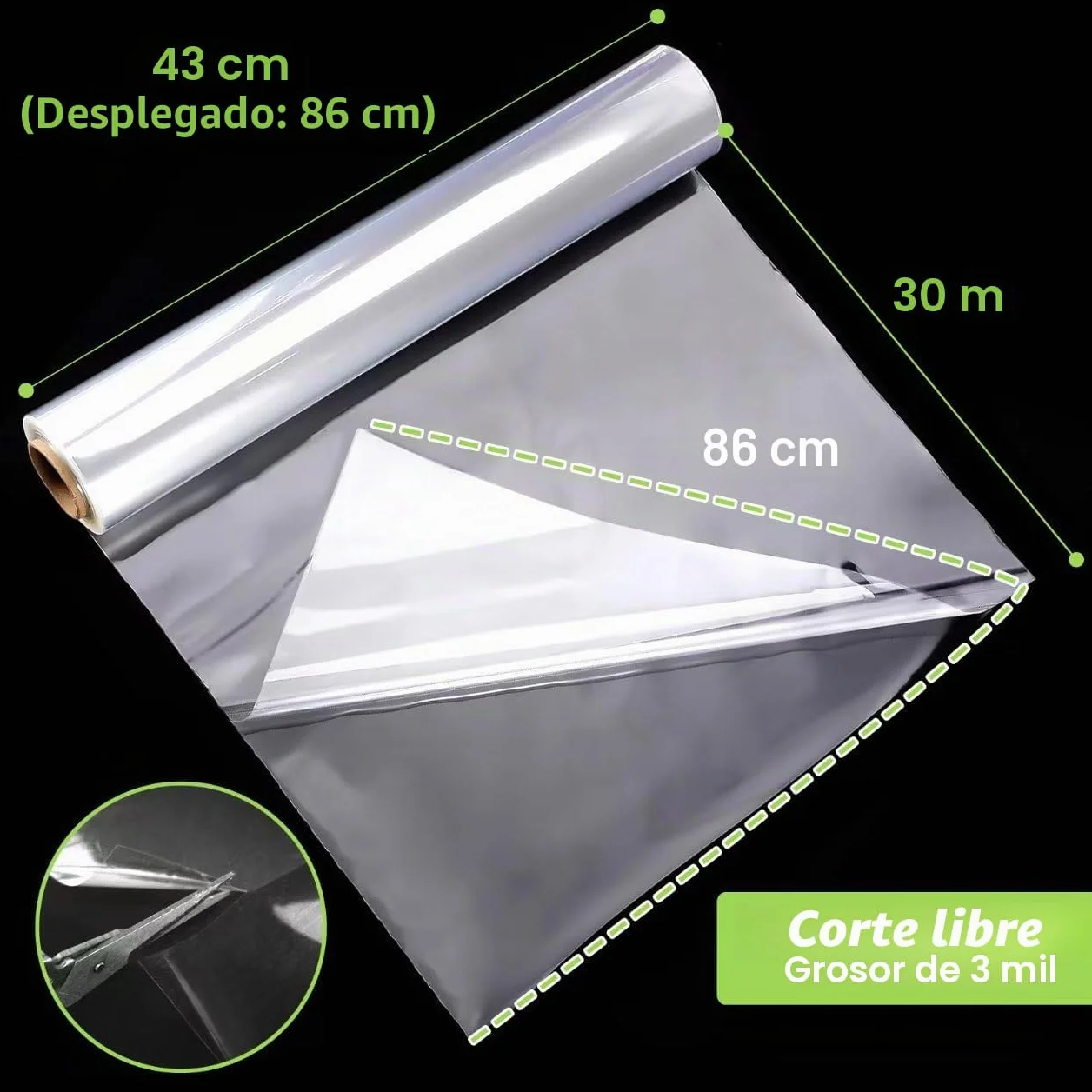 GIBOHOM 86 CM x 30 M Papel Celofán Transparente, 3 Mil Grosor Celofan Transparente Impermeable Papel de Regalo para Cesta, Acetato Transparente para Envolver Regalos, Flores(86CM plegado a 43CM)