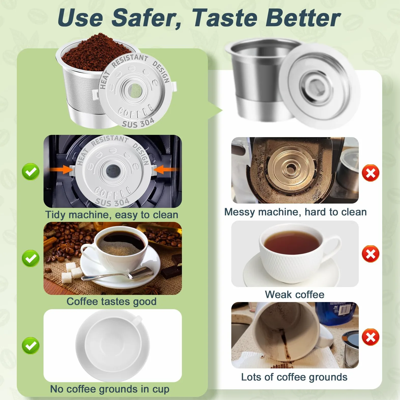 NESSUS Taza K reutilizable para Keurig 1.0, tazas K recargables de acero inoxidable para keurig, cápsulas de café K Cups de metal para keurig con asas resistentes al calor y cuchara de café, filtros K