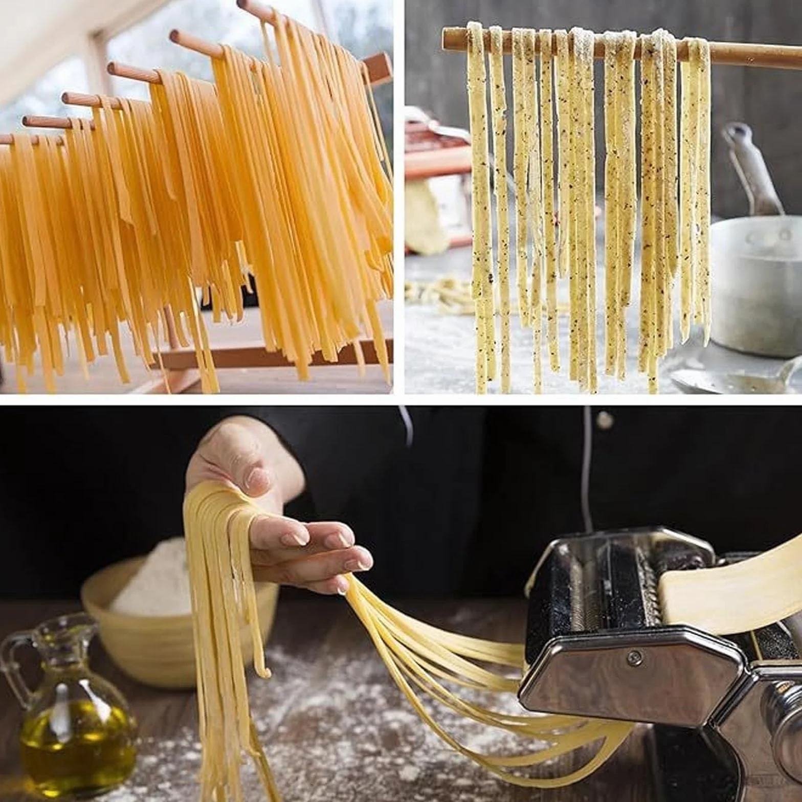 Secador de fideos, 12 barras, soporte para pasta de madera, estante para pasta, soporte para pasta para secar, secadora de espaguetis, ahorra espacio, reutilizable
