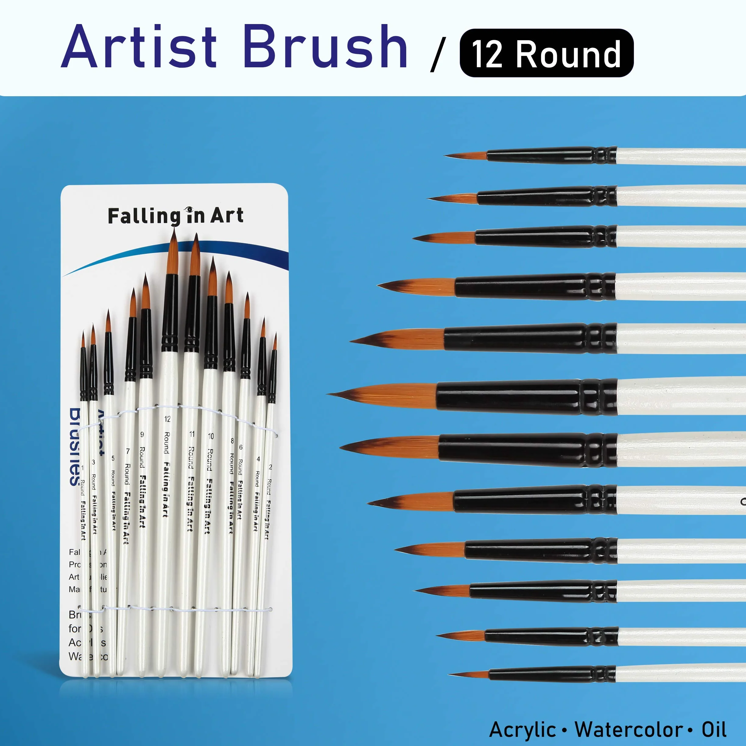 Juego de 48 pinceles de pintura profesional de nailon, para acuarela, acrílico, óleo y más