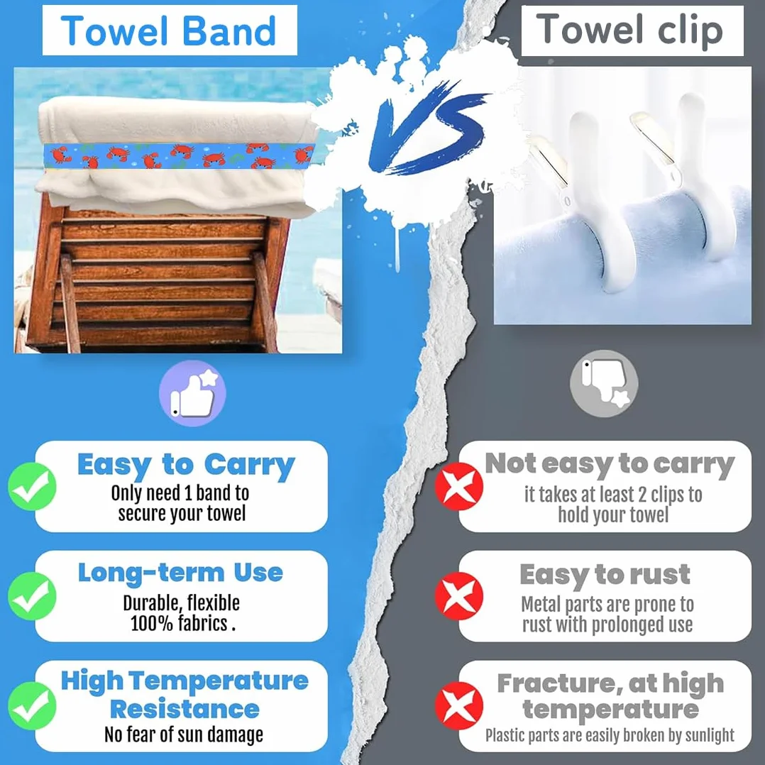 JEYORZY 3 pcs Bandas Elásticas para Silla, Bandas elásticas para sillas de Playa, Clips de Toalla para tumbonas, Correas elásticas de fijación de Toallas para Crucero de Playa y sillas de Playa