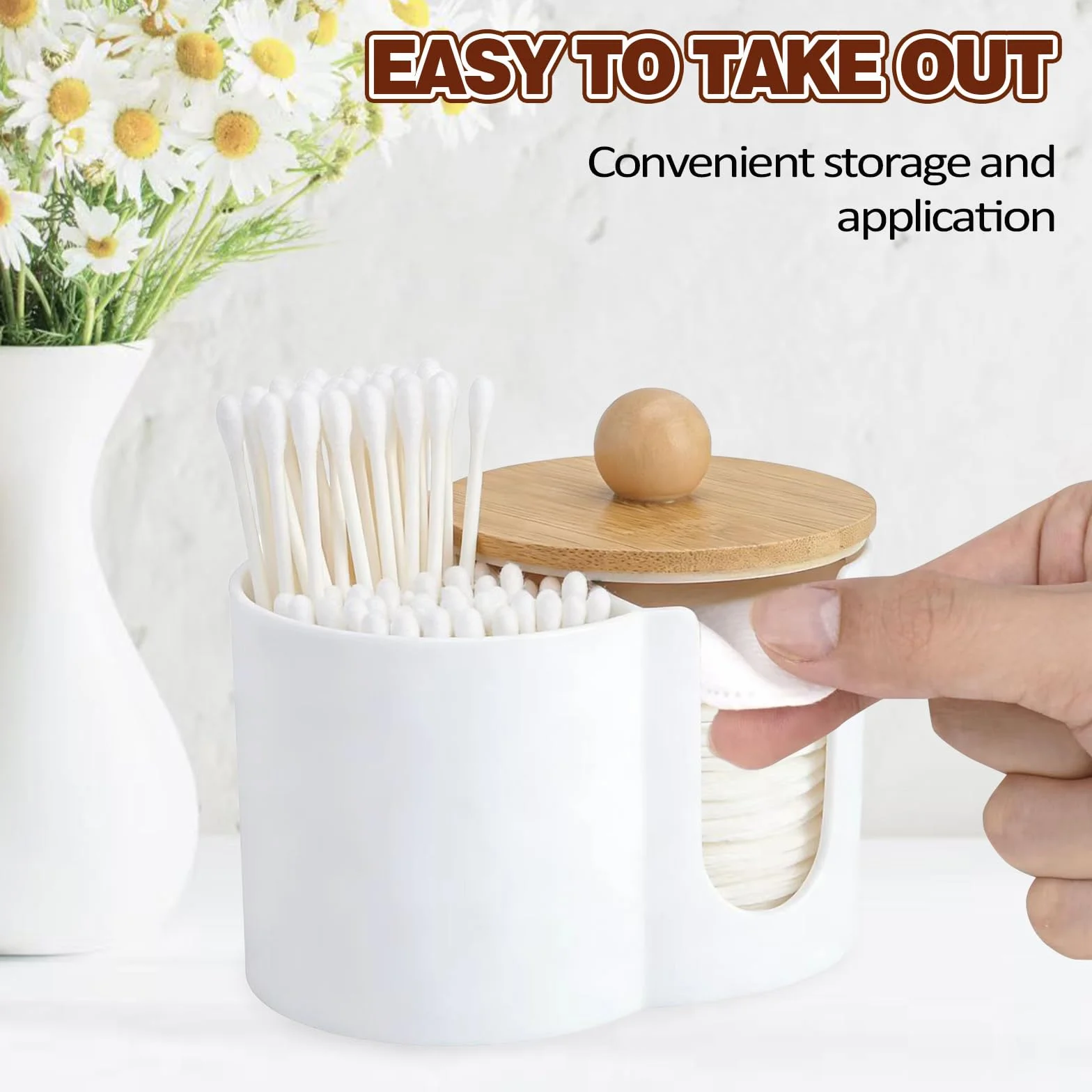 Cotton Swab Dispenser de 2 Piezas, Soporte para Discos de Algodón y Bastoncillos con Tapa, Dispensador Discos Desmaquillantes de Plástico para el Cuarto de baño, el tocador y el Salón