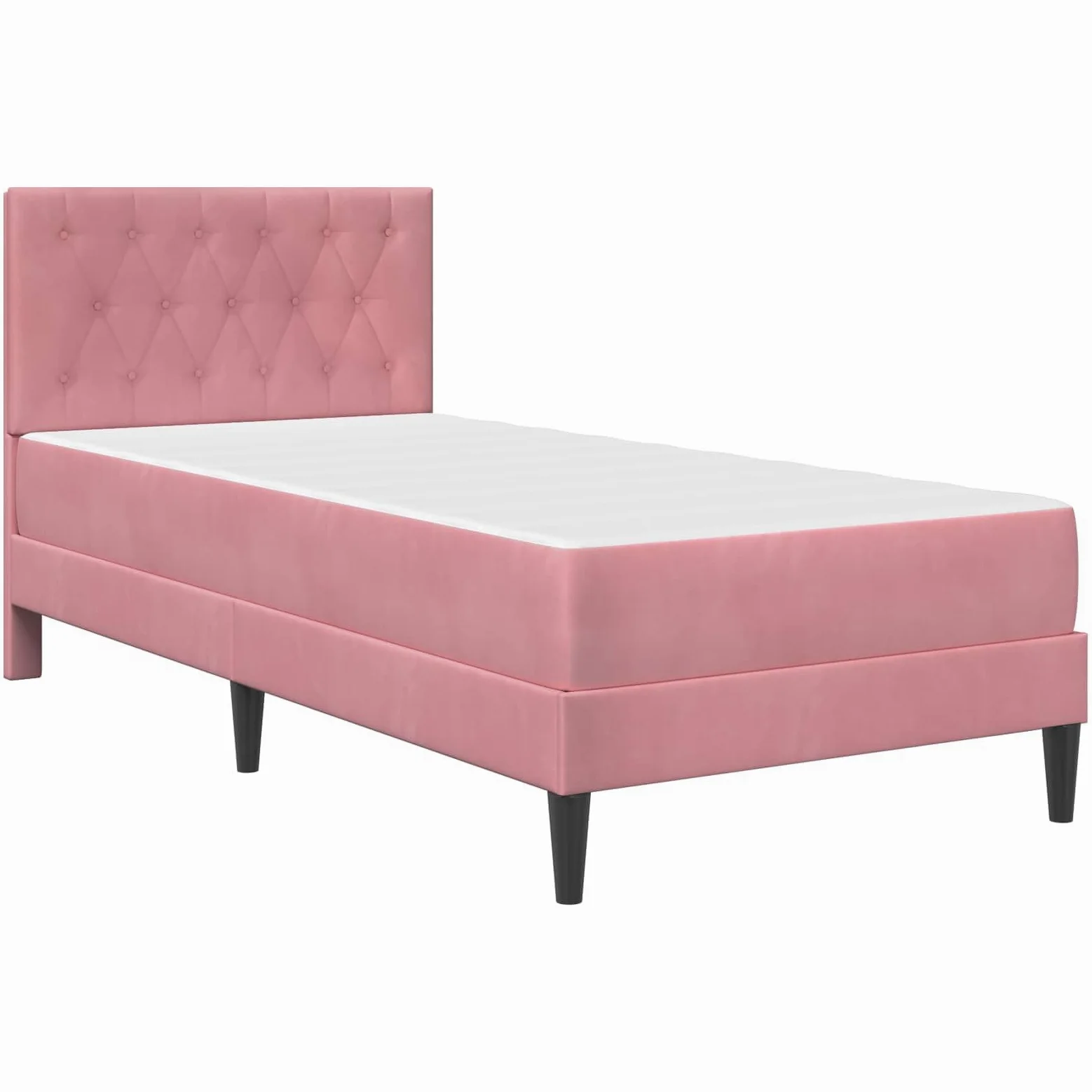 Estructura de cama con colchón de 100 x 200 cm de terciopelo rosa con cabecero, somier de láminas y espacio de almacenamiento, colchón de espuma fría transpirable, funda hipoalergénica, para