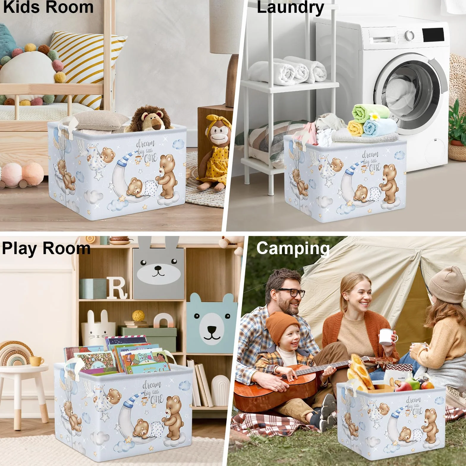 Clastyle Caja Almacenaje Cubo Oso Azul 36L Rectangular para Ropa Juguetes Habitación Infantil