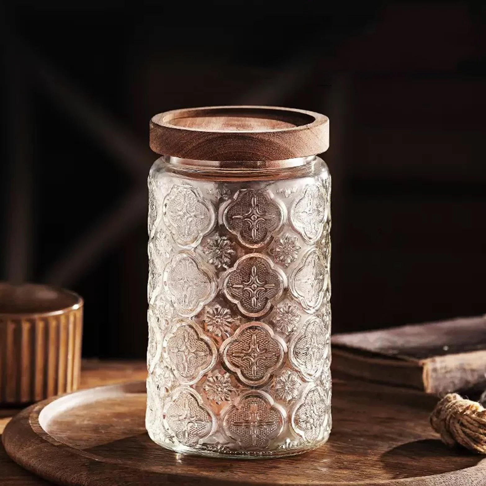 Juego de 2 tarros de cristal con tapa de 1000 ml, herméticos para cocina, tarros de especias grandes con tapa de madera para cocina, despensa, granos de café, harina, avena, cereales, pasta