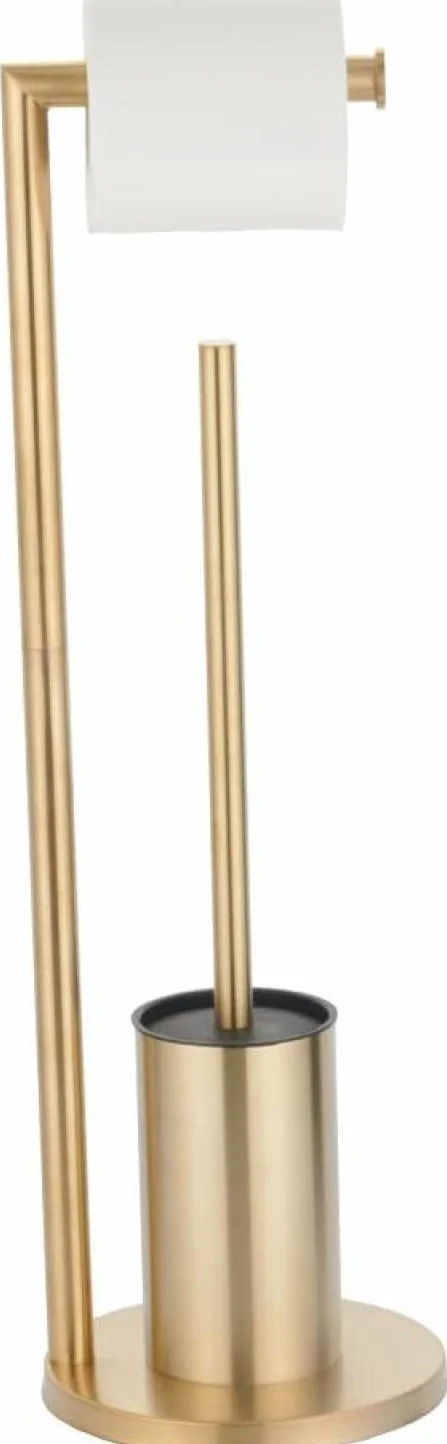 Soporte de cepillo de inodoro de pie con soporte de papel higiénico de acero inoxidable soporte de tejido de pie inodoro cepillo de inodoro de inodoro, oro cepillado