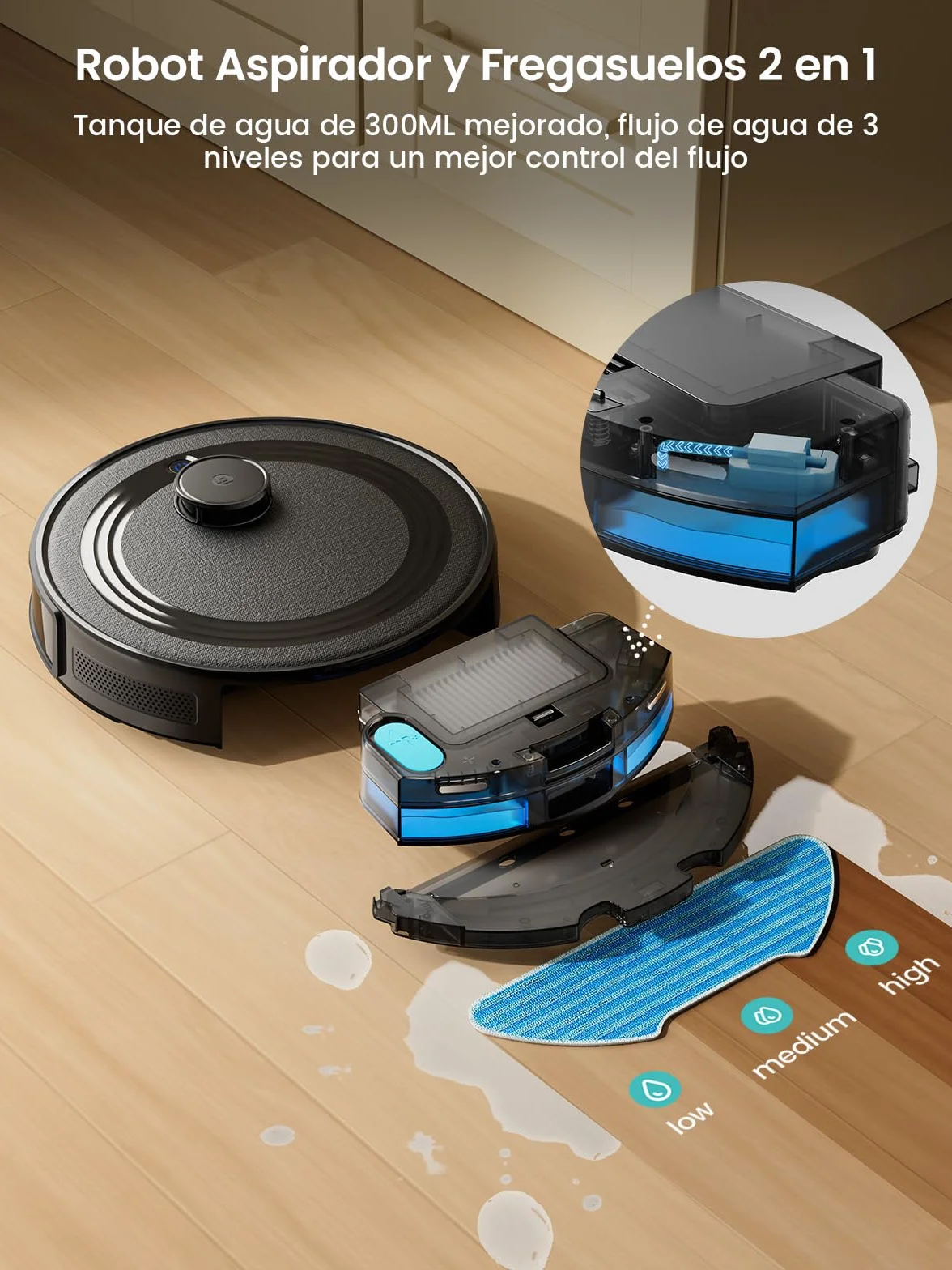 Lefant M2 Robot Aspirador y Fregasuelos 2 en 1, 6000Pa, 160min Automático, Navegación Láser, Evitación PSD, Limpieza Personalizada, Ideal para Limpiar Pelo de Mascotas y Suelos Duros