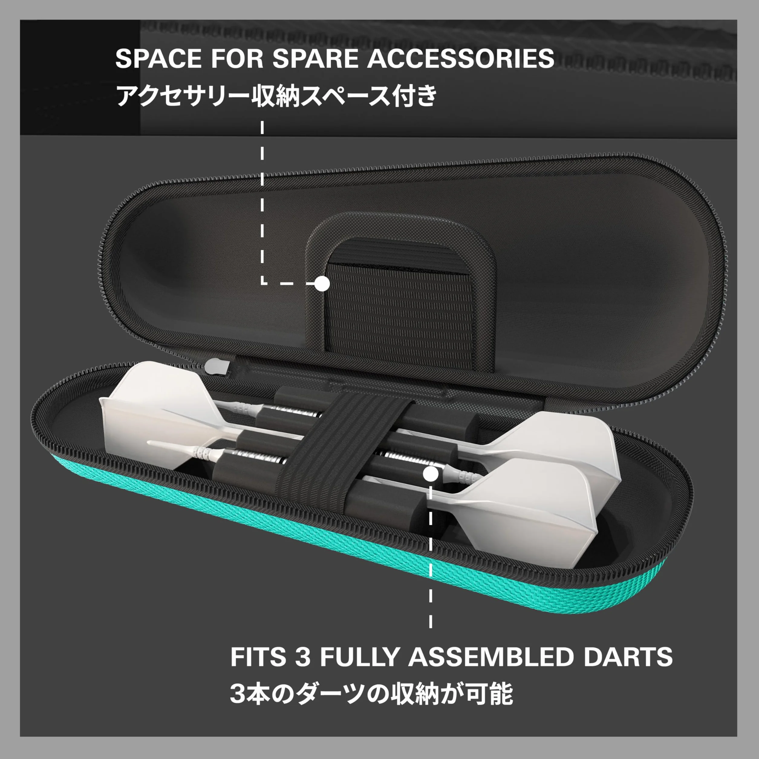 Target Japan Takoma Shell Wallet, Verde Azulado| Funda para Dardos, Porta Dardos, Contiene 3 Dardos Completamente Montados, Funda Protectora de EVA para Dardos con Cremallera