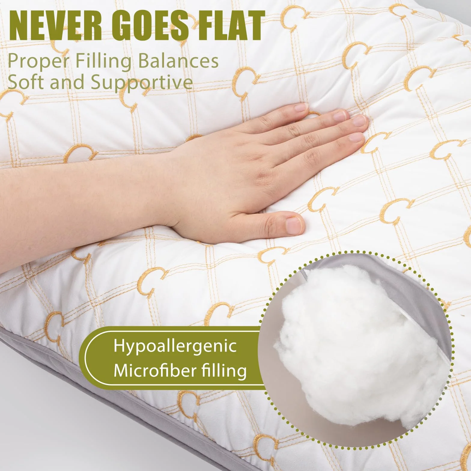 Chilling Home Almohadas de cuerpo completo para adultos con funda sedosa, almohada acolchada bordada, almohadas largas de embarazo para cama, almohada de maternidad grande para dormir (blanco y dorado