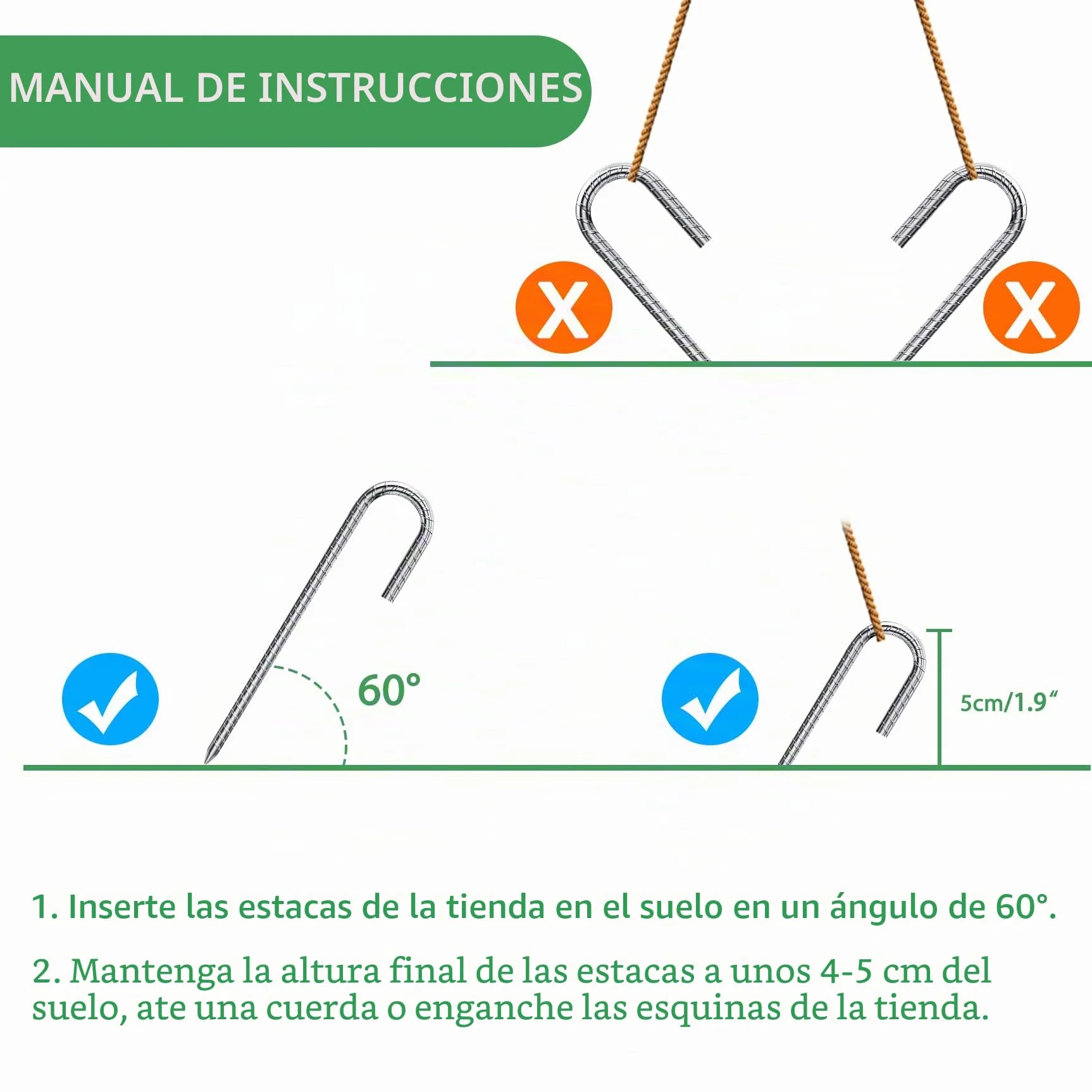 Forever Speed 8 Piezas Estacas de Tierra 30 CM Acero galvanizado Anclajes para Tienda Campaña Cerca Toldos