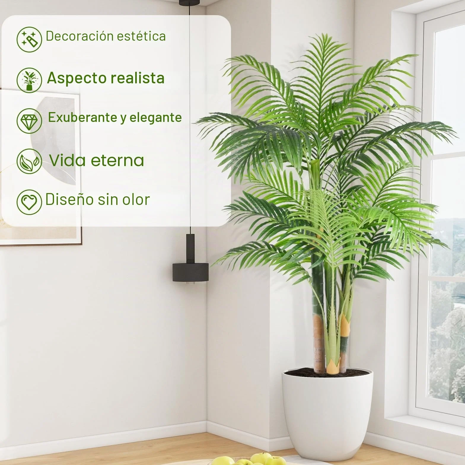 Palmera Artificial Triple Dorado 150cm, Planta Artificial Exterior Grande, arbol Artificial Interior o Exterior Alta para Patio Junto a la Piscina Césped Oficina Salón Balcón Jardín (1Pack)