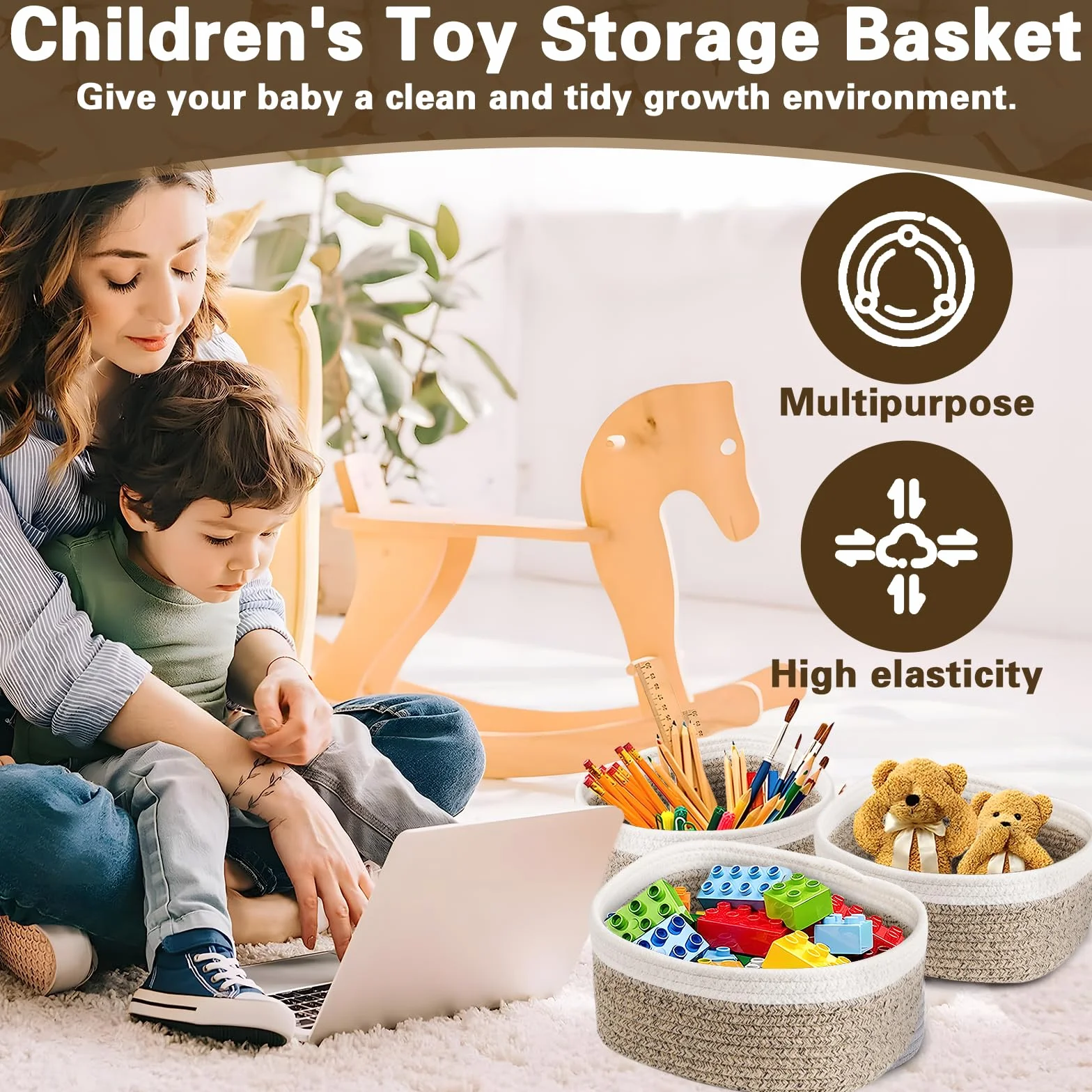 FAMKEEP 5 Piezas Cestas Almacenaje de Cuerda de Algodón Juego Cajas Organización Dormitorio Baño Cocina