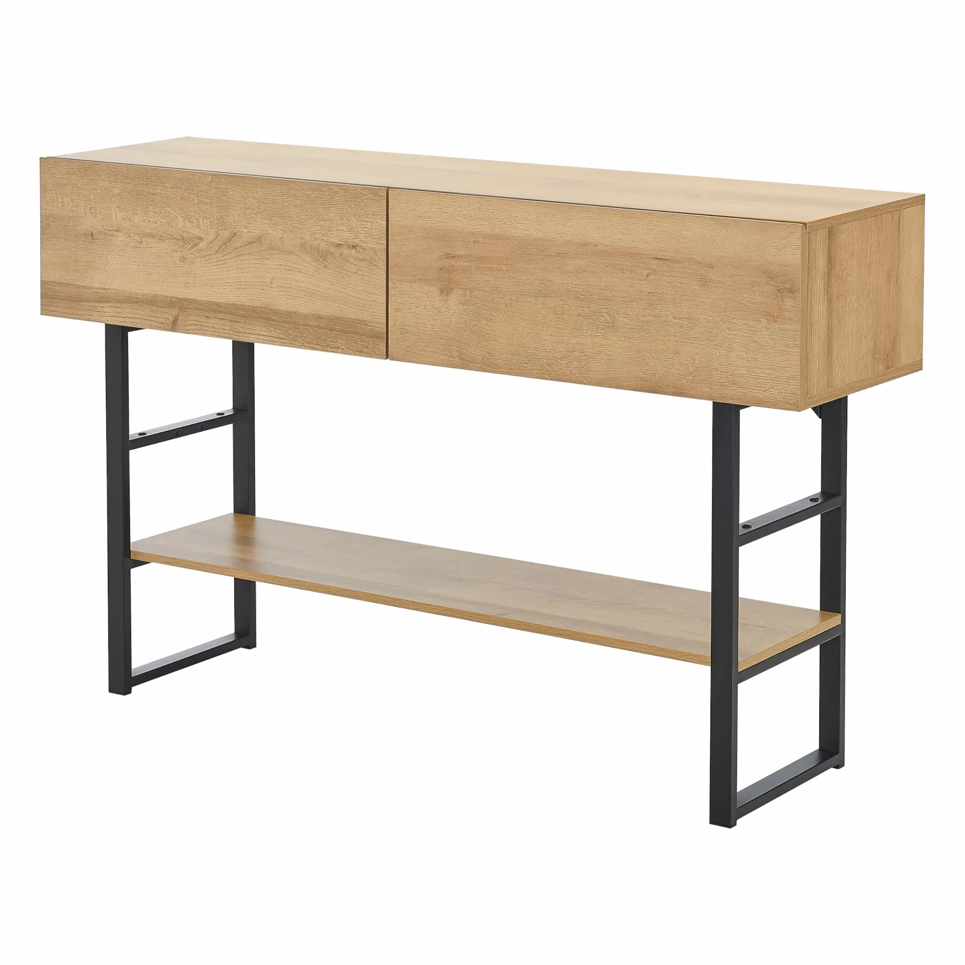 [en.casa] Mueble Recibidor Varberg Mesa Consola Mesa de Entrada con 2 Cajones y 1 Estante Regulable en Altura Metal Aglomerado 75 x 120 x 30 cm - Efecto Roble
