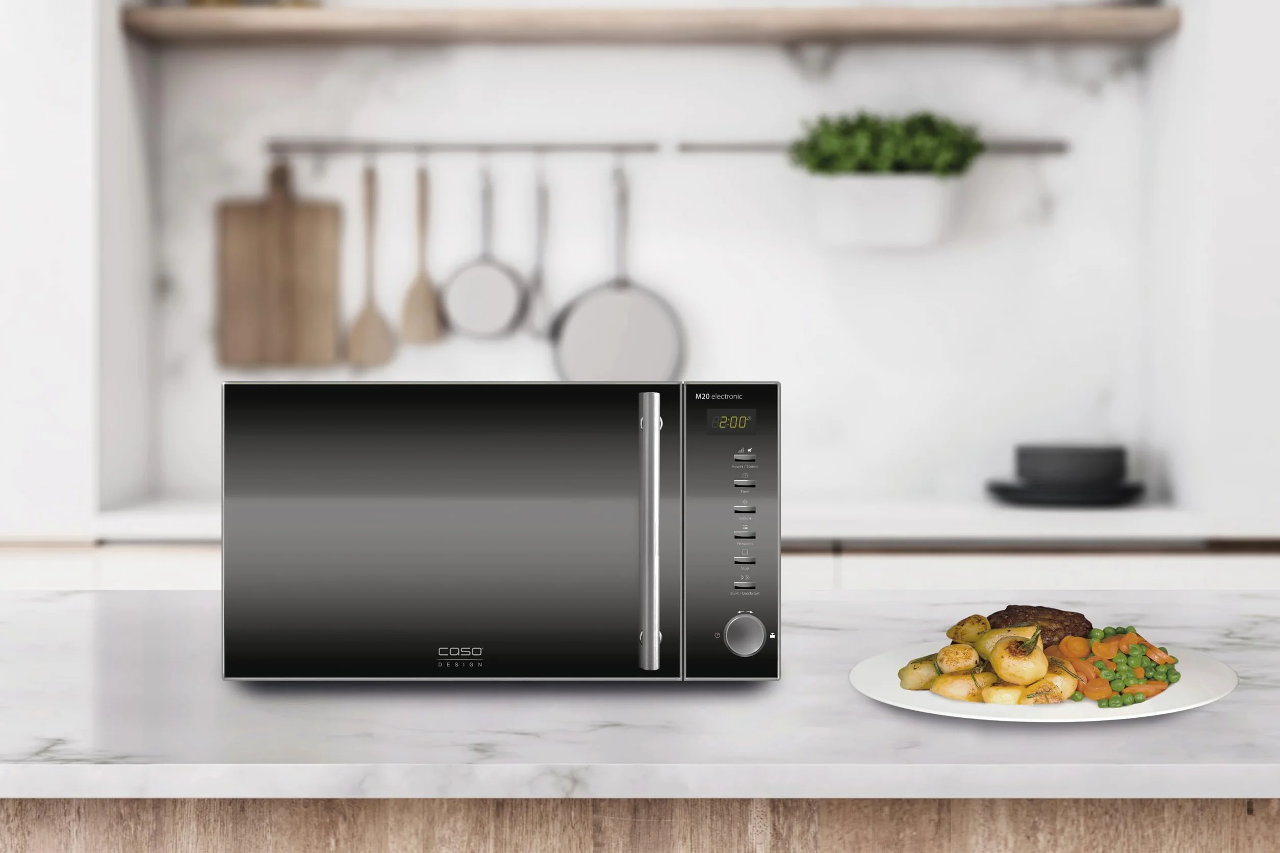 CASO M20 electronic - Microondas con 800W de Potencia - Capacidad de 20L - pantalla digital - frontal espejado - 8 programas automáticos - microondas pequeño - antracita