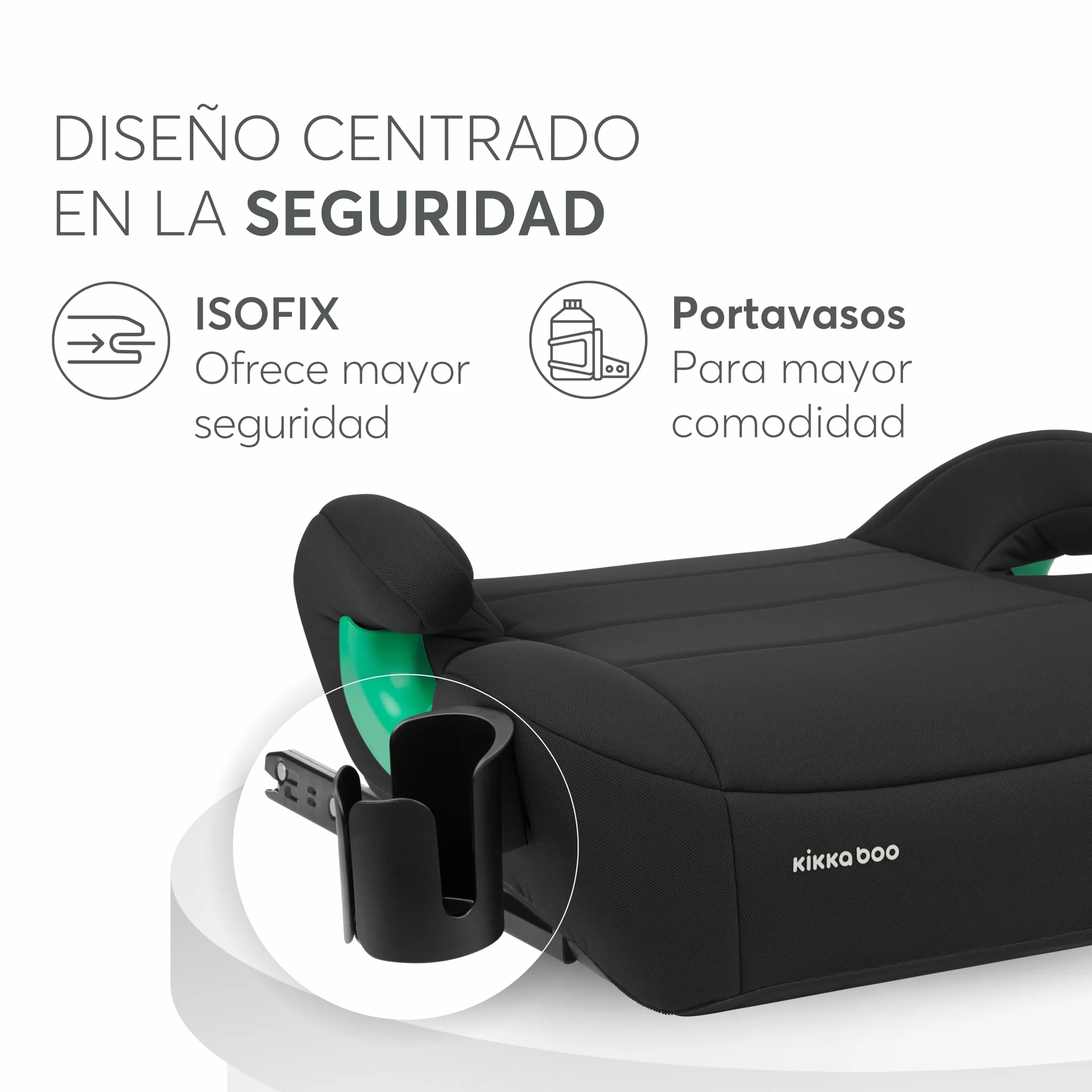 KikkaBoo Alzador Coche Niño ISOFIX i-POP i-Size 125-150 cm Silla Coche Grupo 3 Elevador Coche 7-12 años 22-36 kg Negro