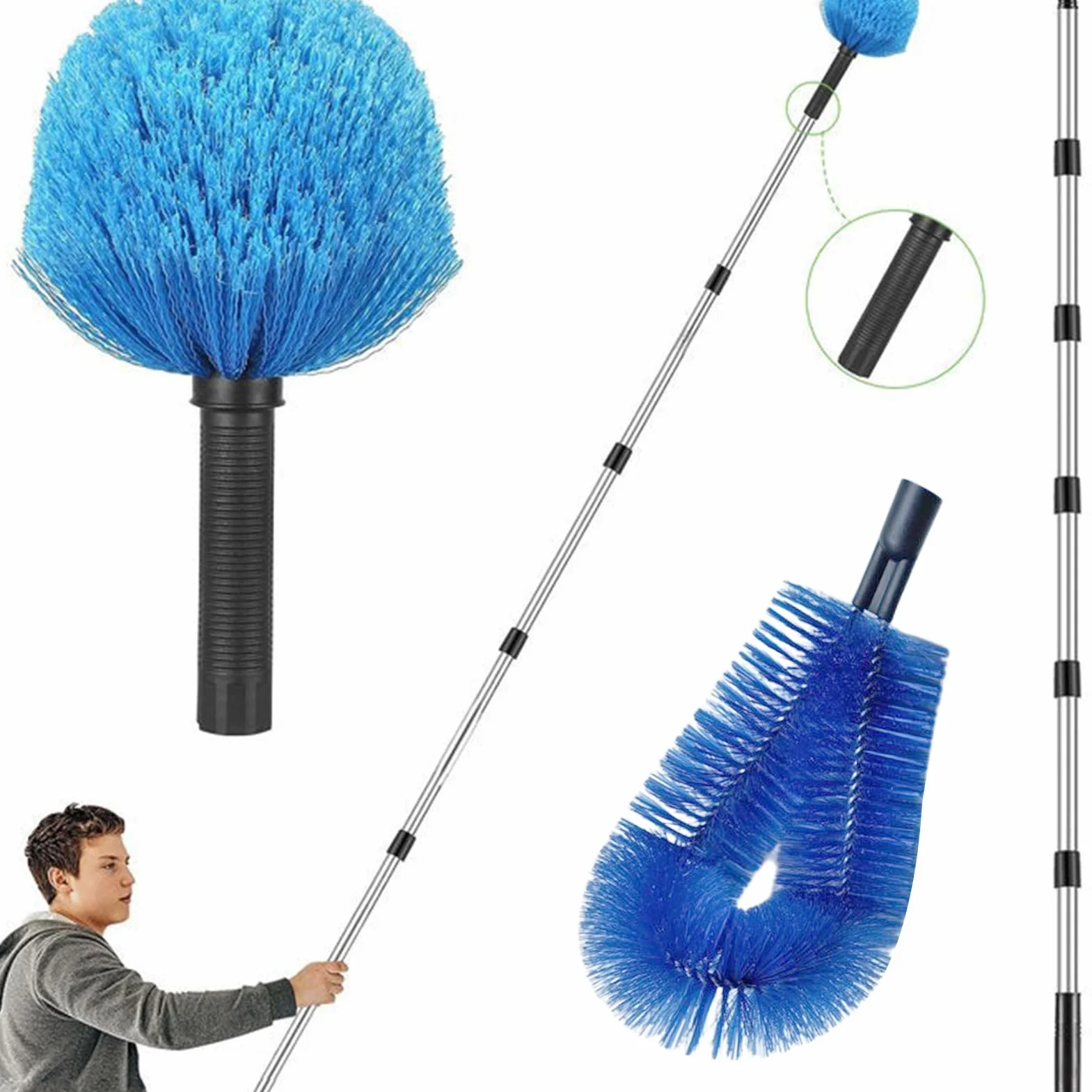 Cepillo de limpieza de canalones telescópico 4,2-4,8 m extractor de hojas flexible