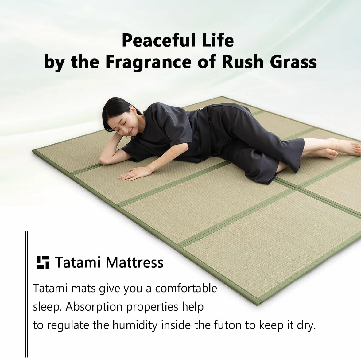EMOOR Esterilla Tatami Japonesa 90 x 200 cm Hierba Natural (Sin Teñir), Colchón Igusa Plegable Dormir en el Suelo Colchón Futón Japonés Meditación Yoga Zen