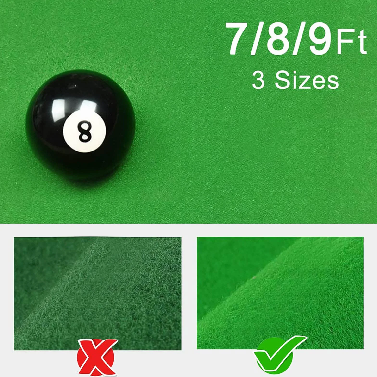 Fieltro profesional para mesa de billar Snooker 7' 8' 9' con tira de tela acolchada
