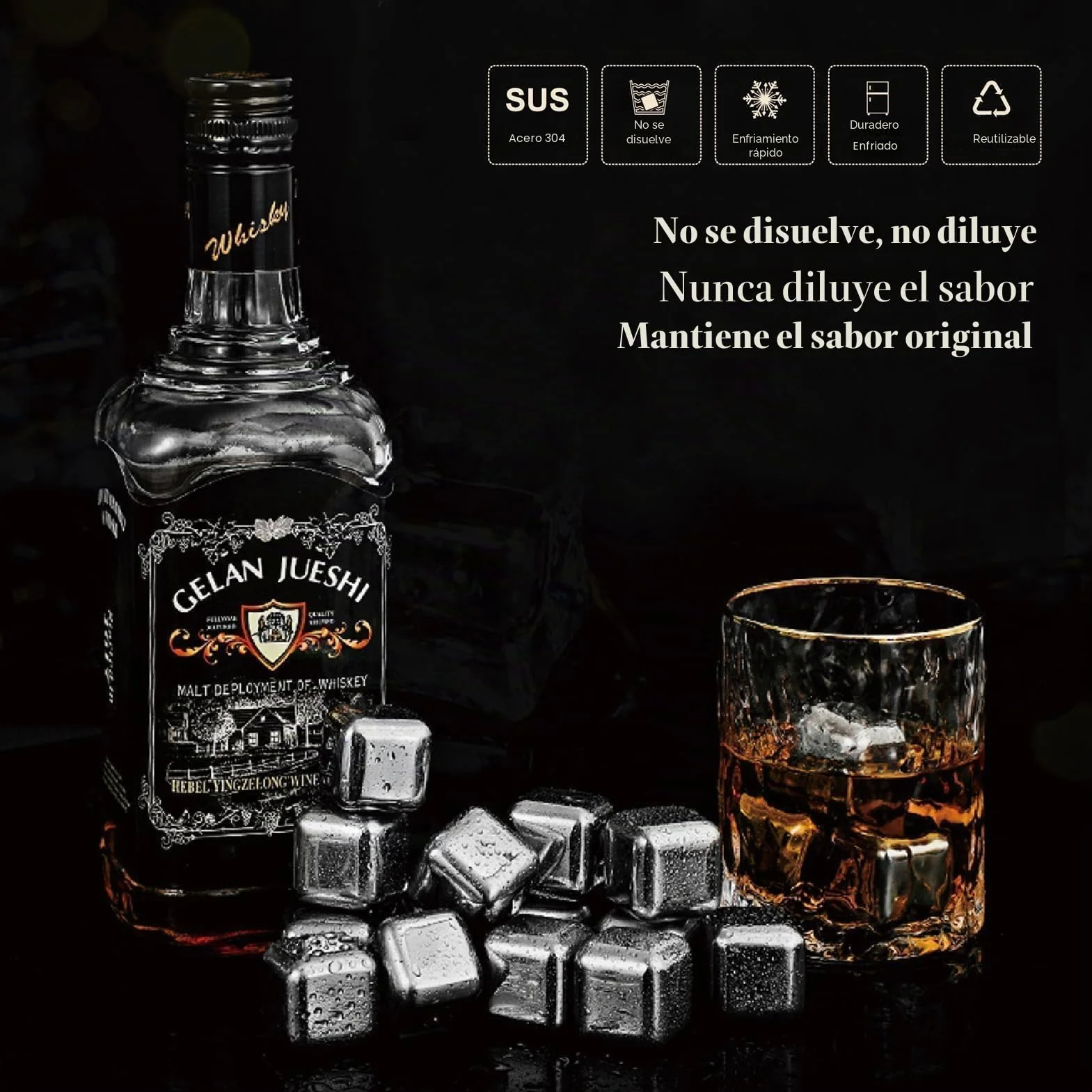 16Piezas Cubitos Hielo Reutilizables - Cubitos de Hielos Acero Inoxidable, Metal Whiskey Ice Cubes Para Regalos de Día Del Padre Para Papás Hombres y Esposos