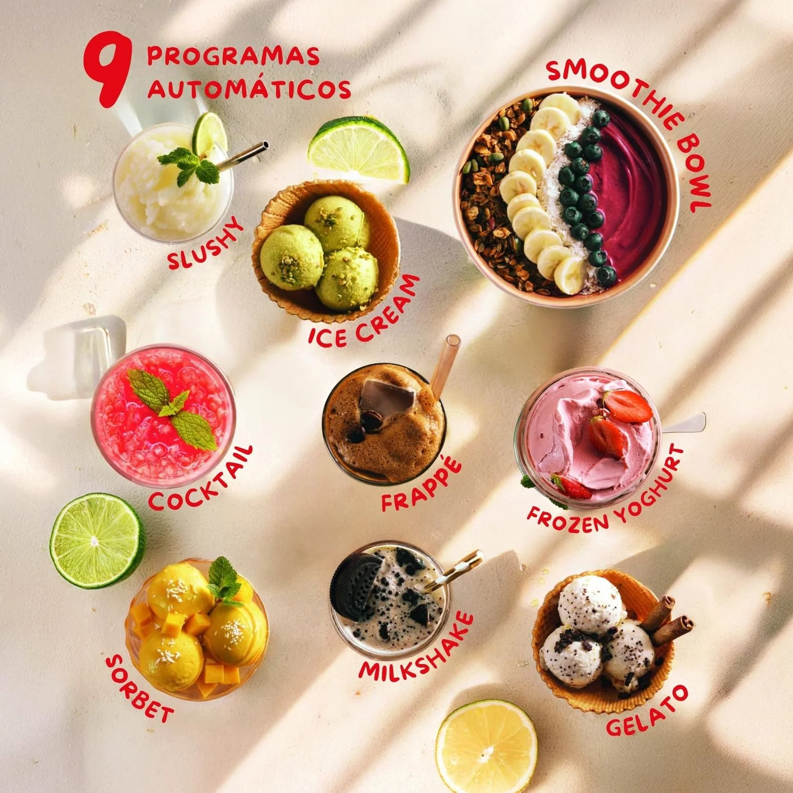 Moulinex Dolci, Heladera, 10 programas en 1, Limpieza con aclarado automático, Tecnología 1 Step Perfector, Hasta 1,4L de helado con los 3 boles de Tritan, Incluye cuchara helado, Blanca, MJ604AF0
