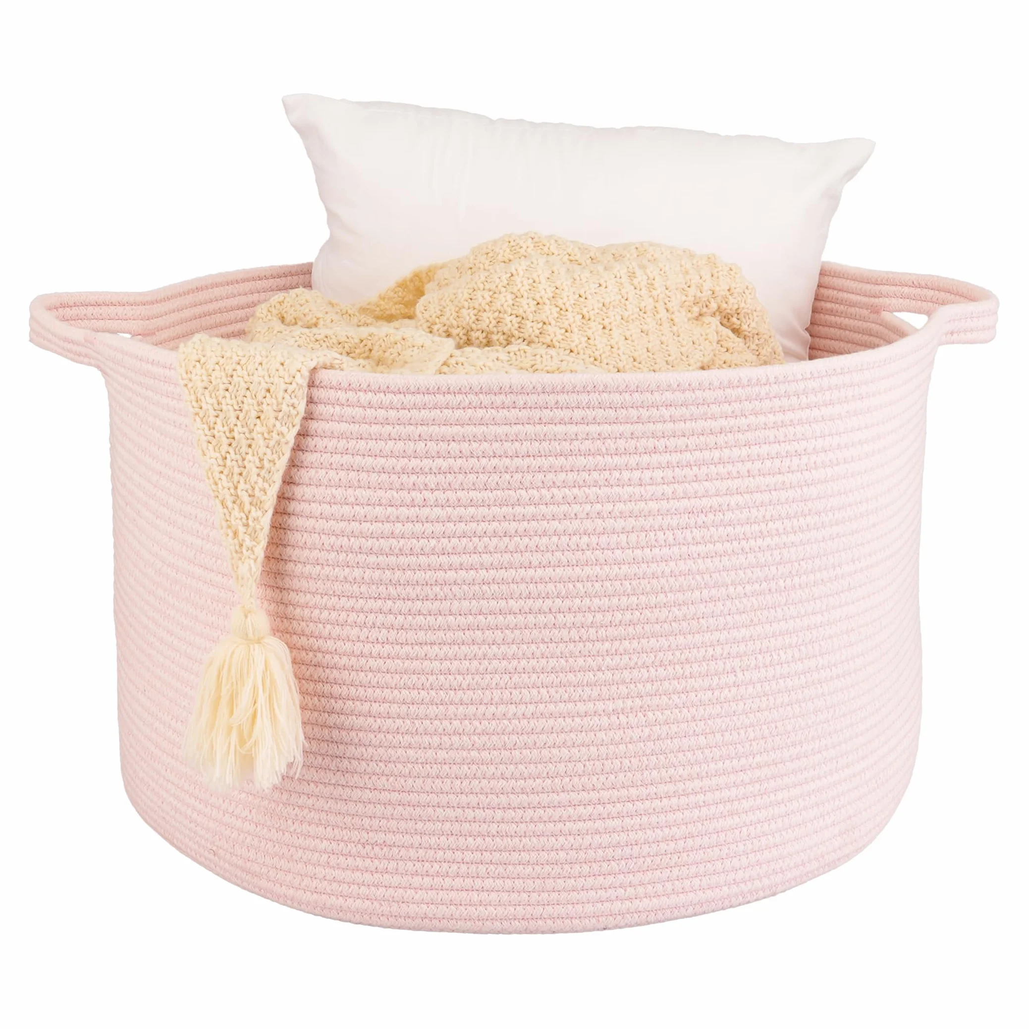 Cesta grande de cuerda de algodón 22 x 14 pulgadas para almacenamiento de juguetes y ropa