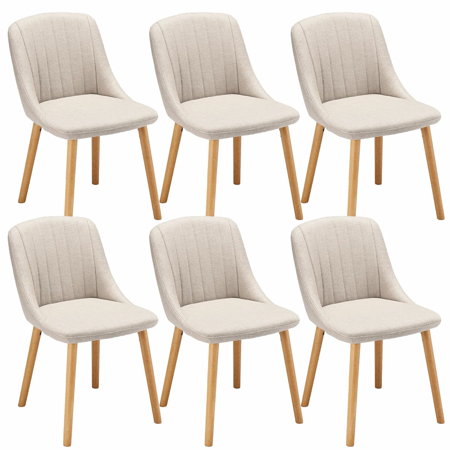 Silla Comedor Set 6 Cómodas Sillas Comedor Pata Madera Diseño Silla Tapizada Lino Beige