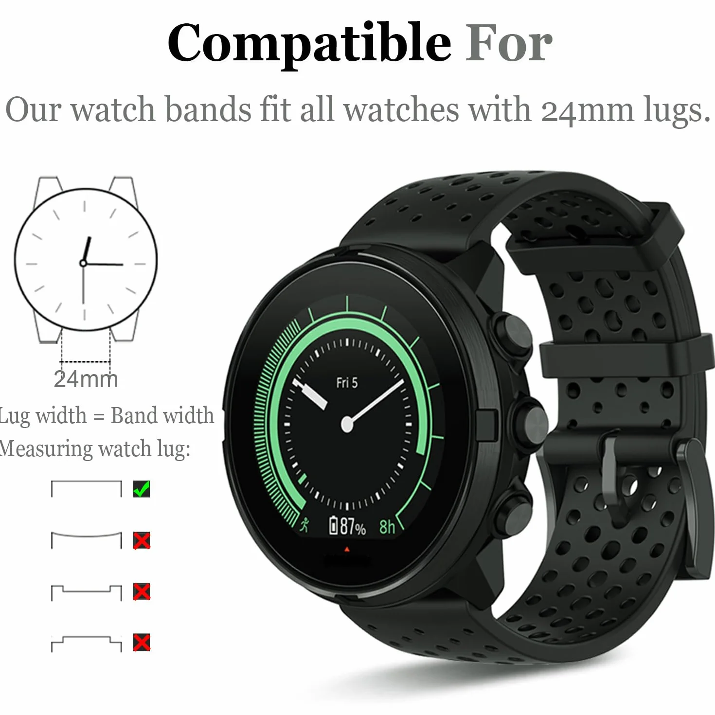 Pulsera de Silicona 24MM Compatible con Suunto 9, 9 Baro, 7, D5, Spartan Sport Wrist HR