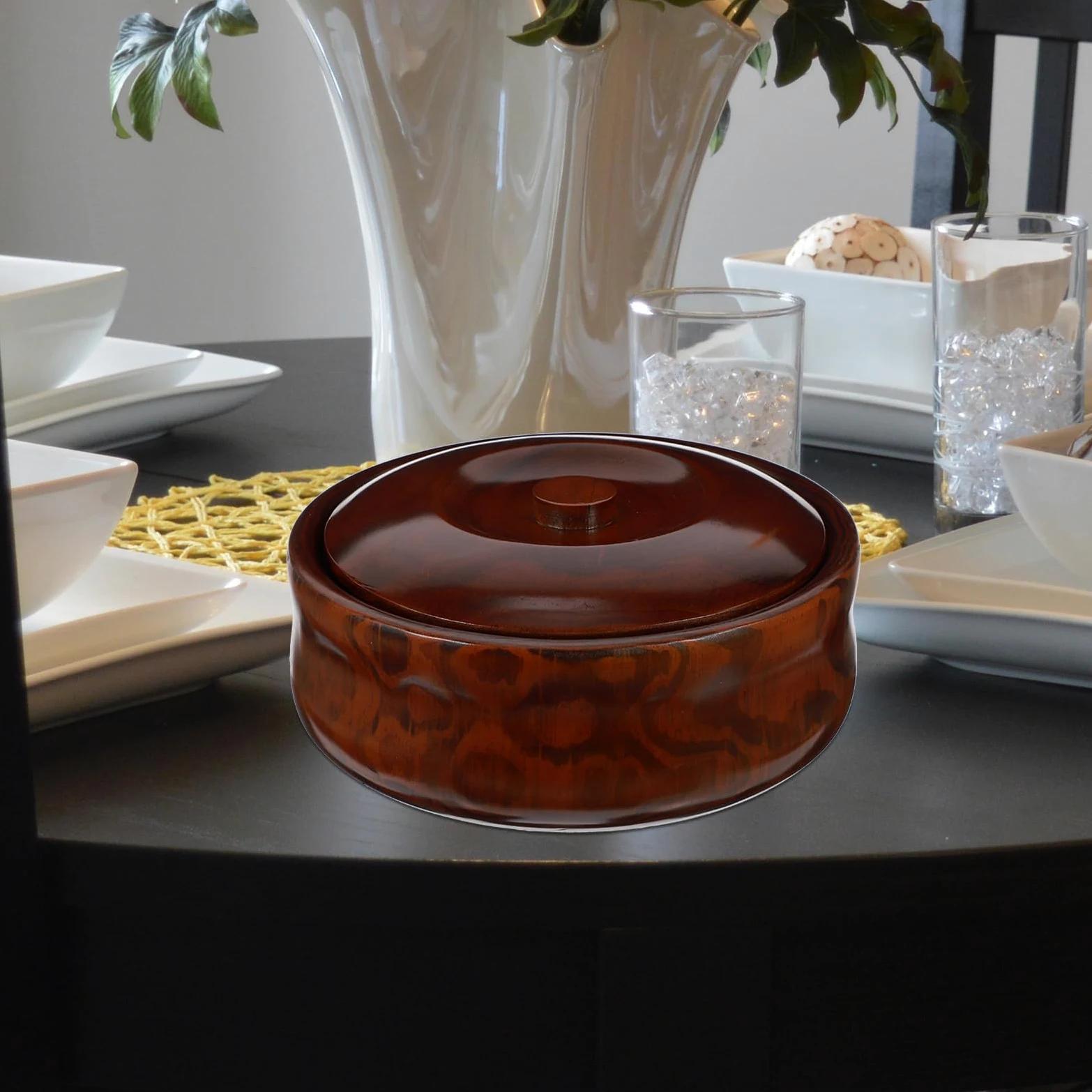 Bol de Madera con Tapa para Snacks y Frutas, Cuenco Resistente para Cocina y Aperitivos, Diseño Práctico y Elegante para Uso Diario