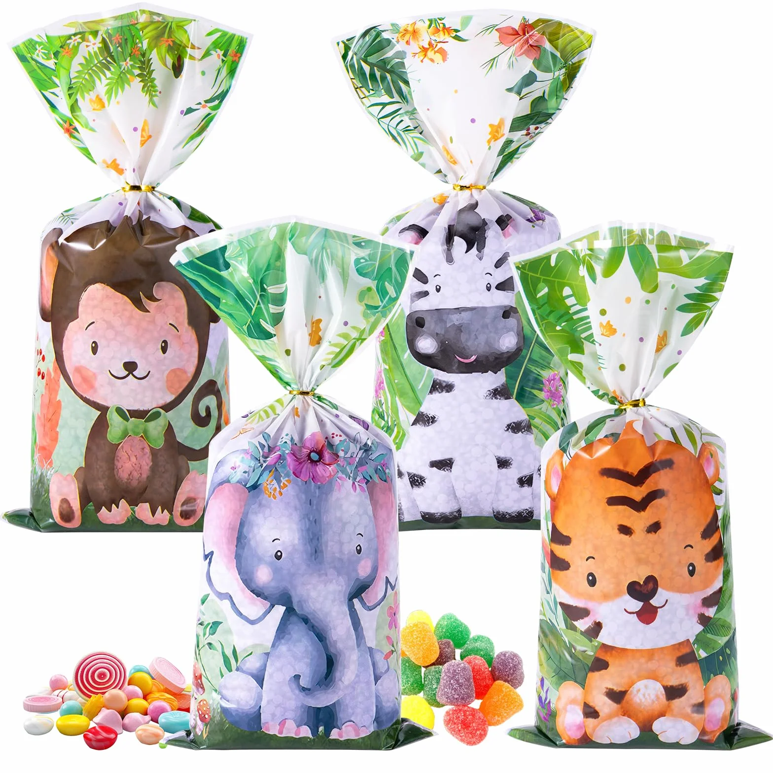 50pcs Bolsas Regalo de Plástico Animales, Bolsas Cumpleaños Infantil Chuches Regalo Bolsitas Celofán para envolver regalos fiestas de cumpleaños infantiles, fiestas temáticas y mucho