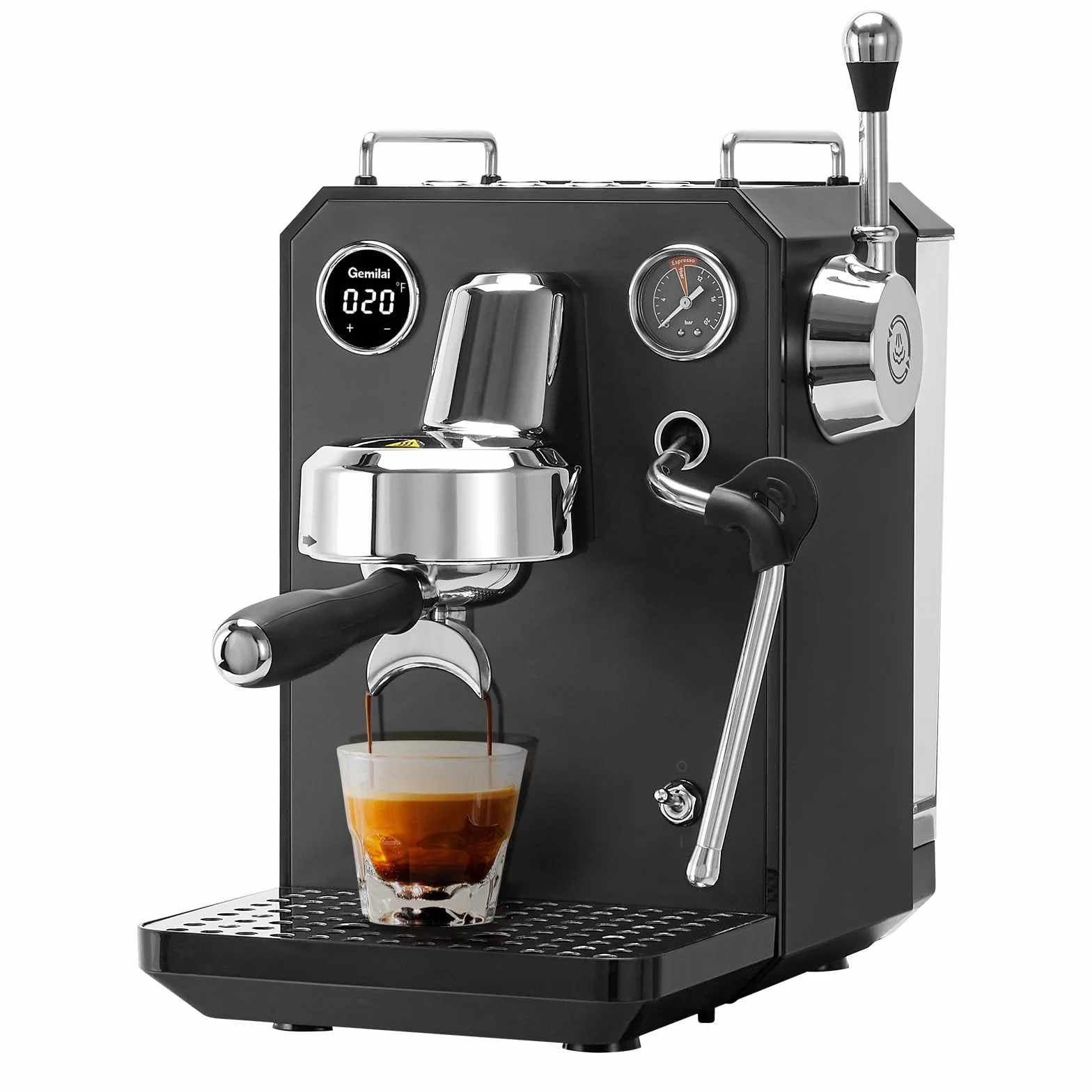 Gemillai Owl G3006, cafetera espresso doméstica, cabezal de grupo comercial de 58 mm y control de temperatura PID, cafetera de acero inoxidable para latte art de calidad barista, expositor, negro