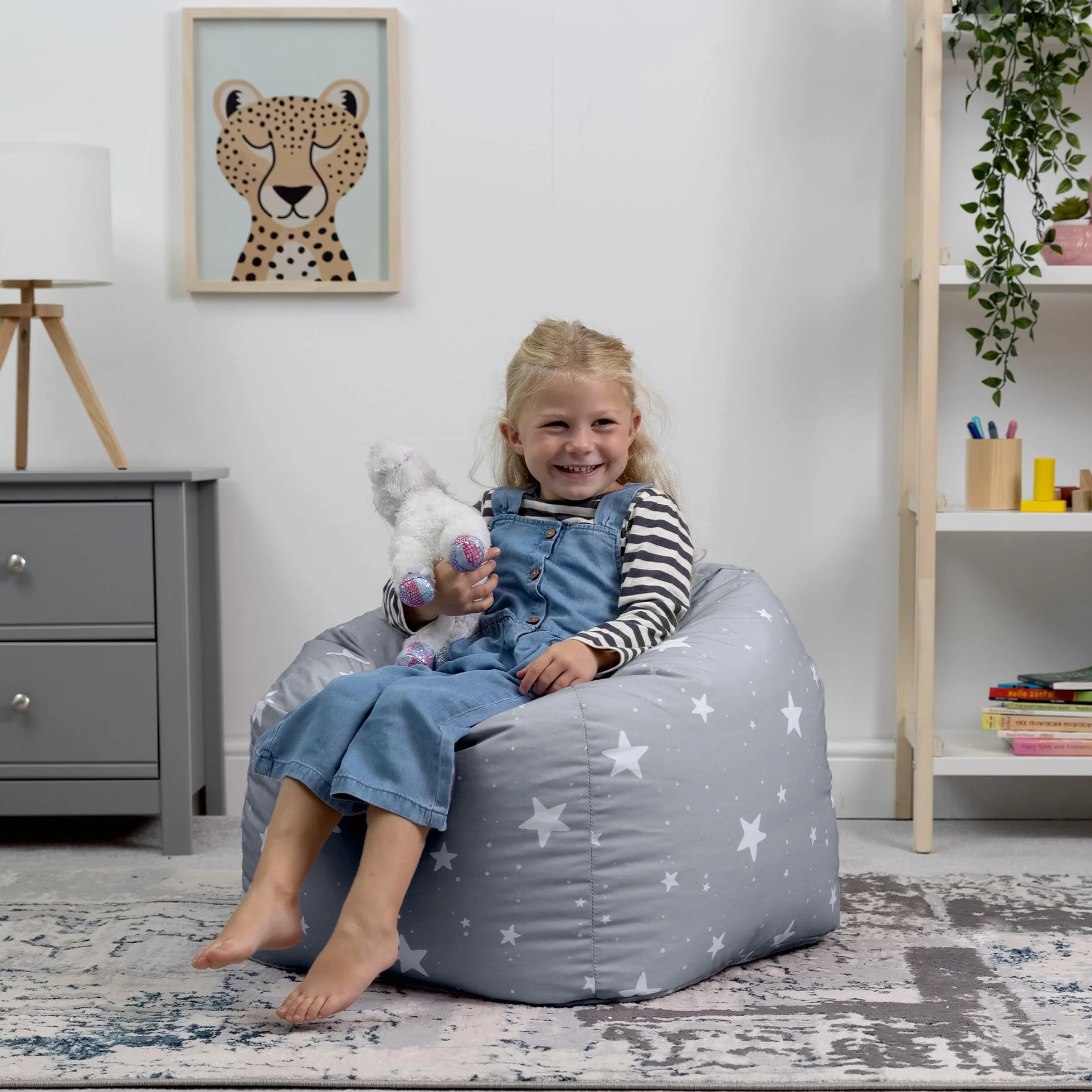 Icon Estrella Puff Infantil, Suaves y Cómodos, Puff con Relleno Includio, Sillas Infantiles, Sillon Niños Infantil para Decoracion Habitacion Niña o Niño, Gris