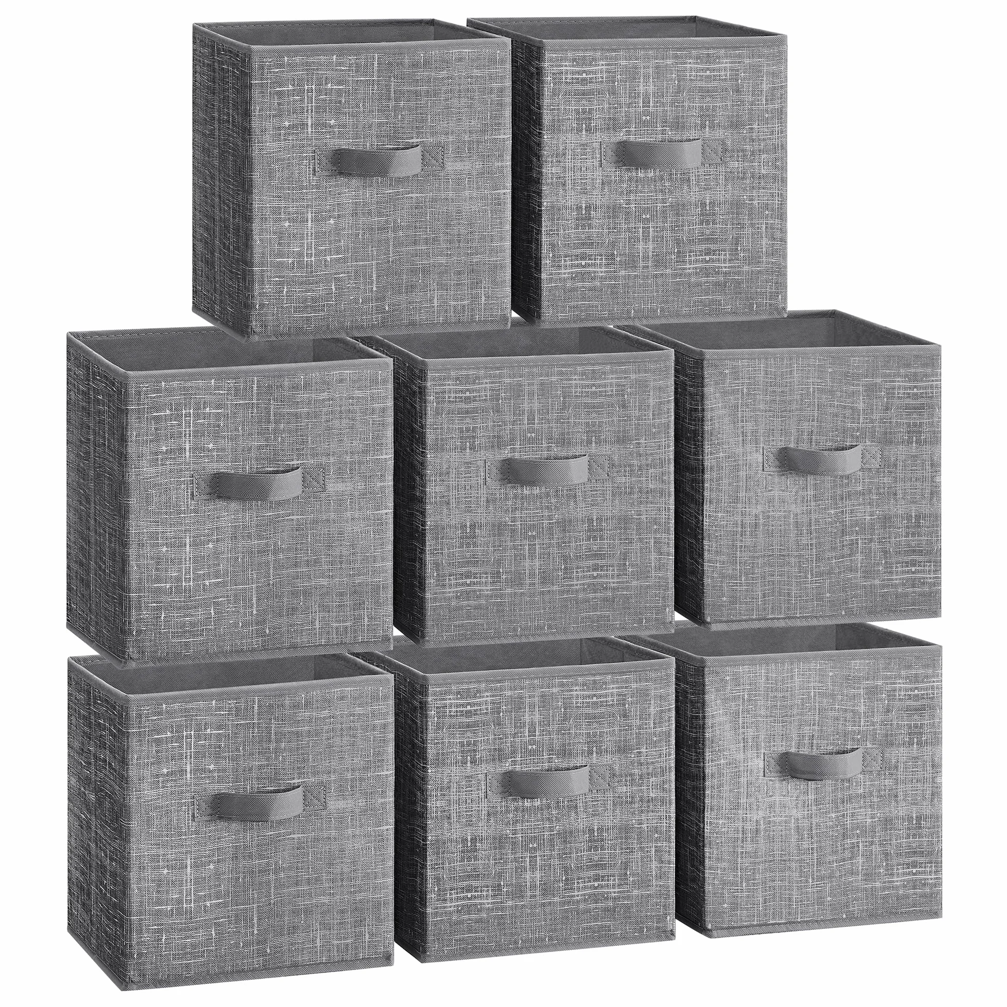 SONGMICS Cajas de Almacenaje, Juego de 8 Cajas de Almacenaje de 28 cm de Tela no Tejida, con Asas Dobles, Organizadores de Cubos, para Estantería, Plegables, para Ropa, Gris Espadaña ROB826G01