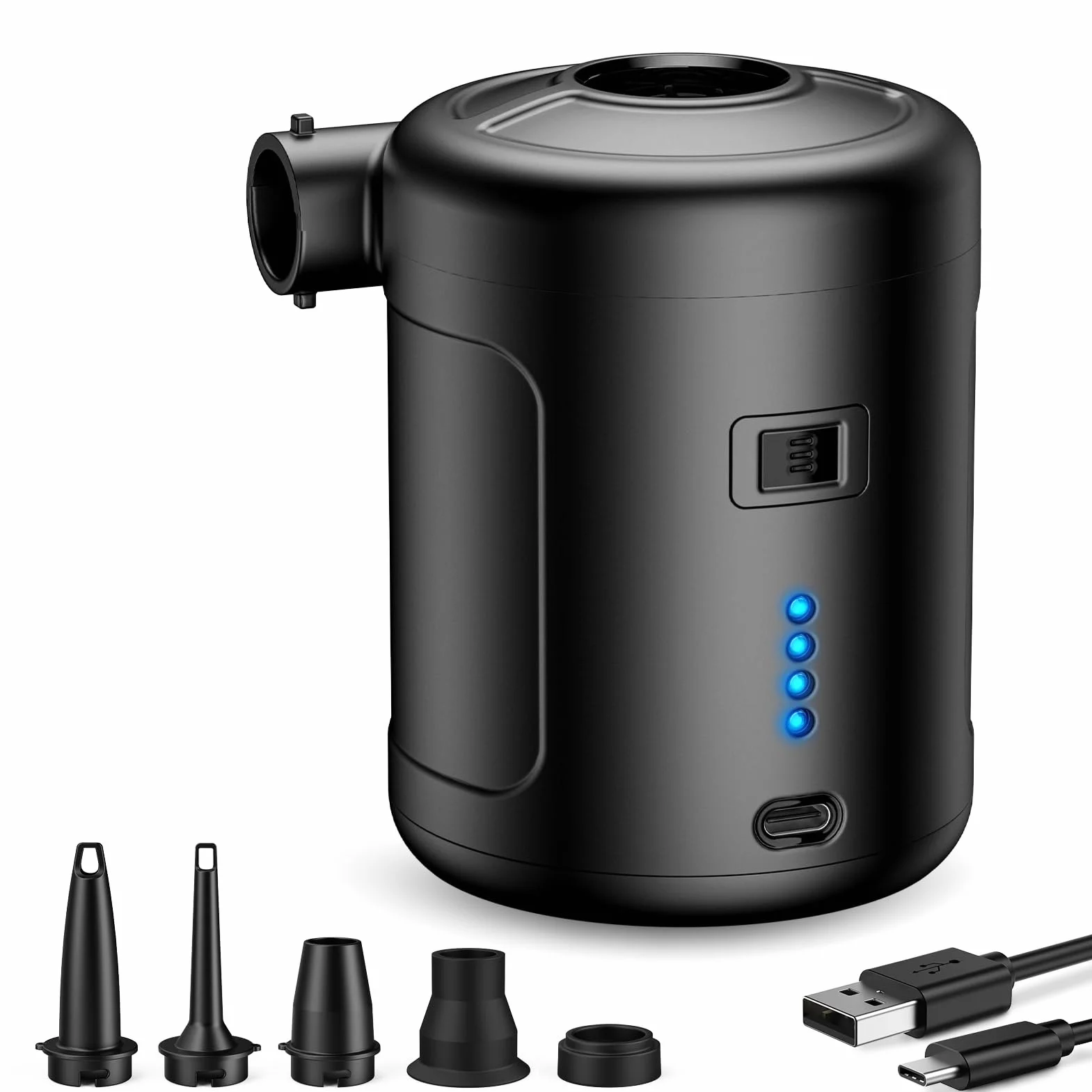 Inflador Eléctrico 6000mAh Bomba de Aire Portátil Recargable con 5 Boquillas para Colchón Hinchable, Bote Inflable, Piscina Infantil