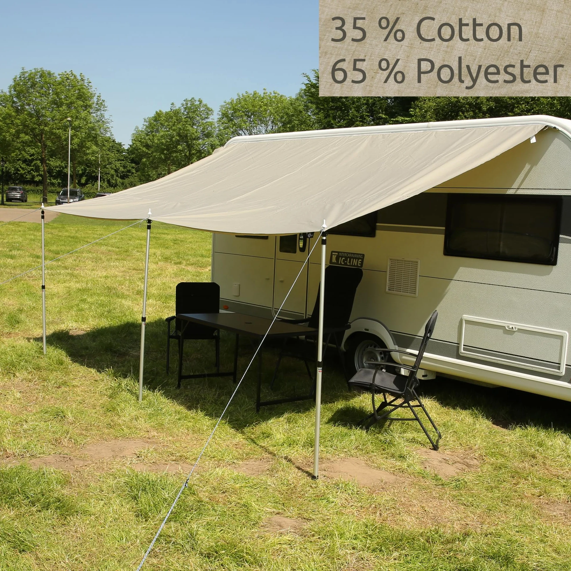 Caravan Tarp TC toldo impermeable algodón protección UV 50+ barras telescópicas aluminio 300x240 cm